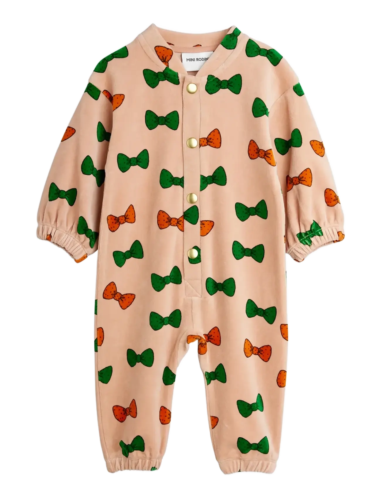 Mini Rodini - Bows aop velour baby onesie - jumpsuits - pink - 1