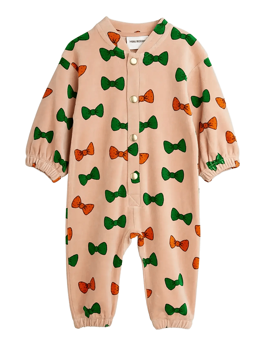 Mini Rodini - Bows aop velour baby onesie - jumpsuits - pink - 1
