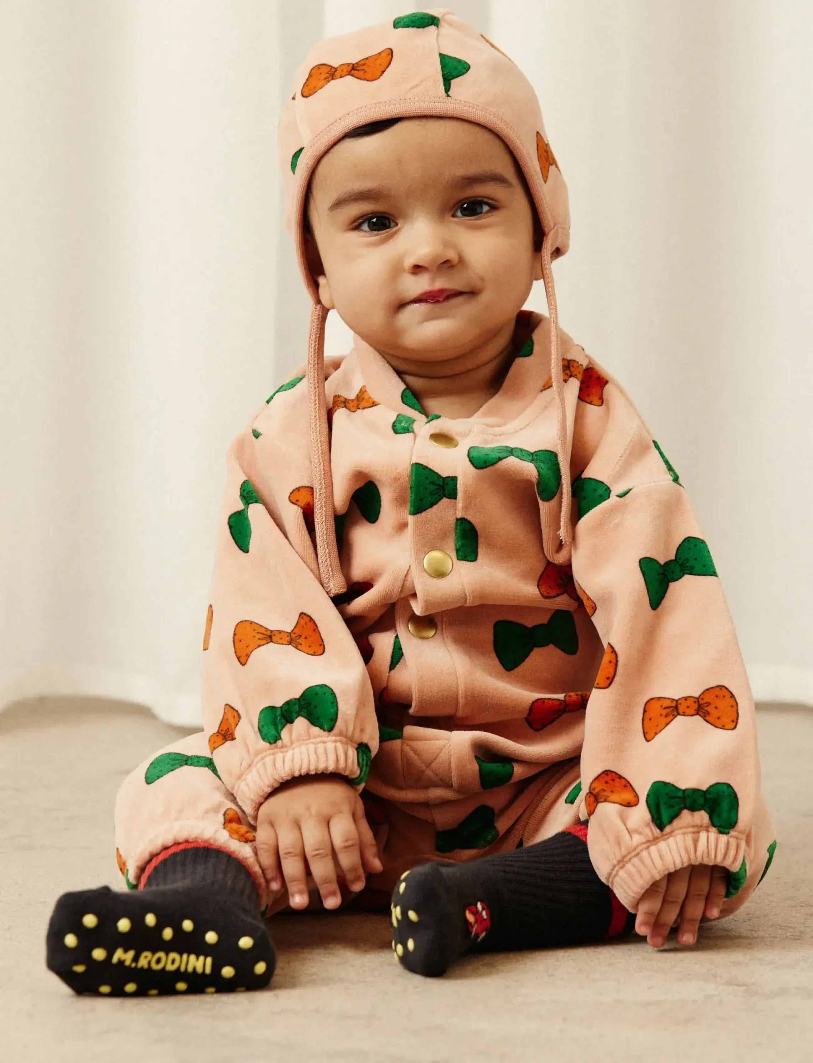 Mini Rodini Bows aop velour baby onesie - Jumpsuits - PINK / pink/rose