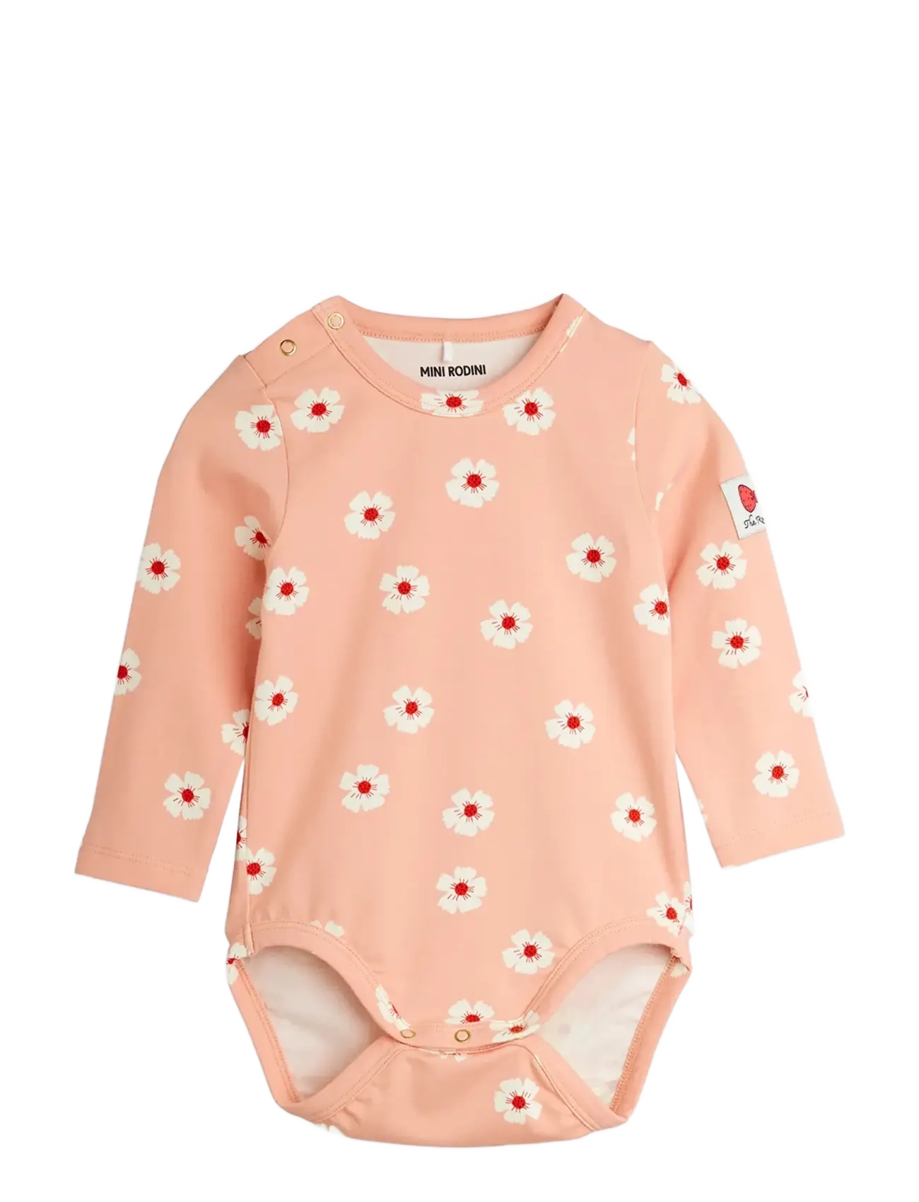 Mini Rodini Flowers aop ls body - Long-sleeved bodies - PINK / pink/rose