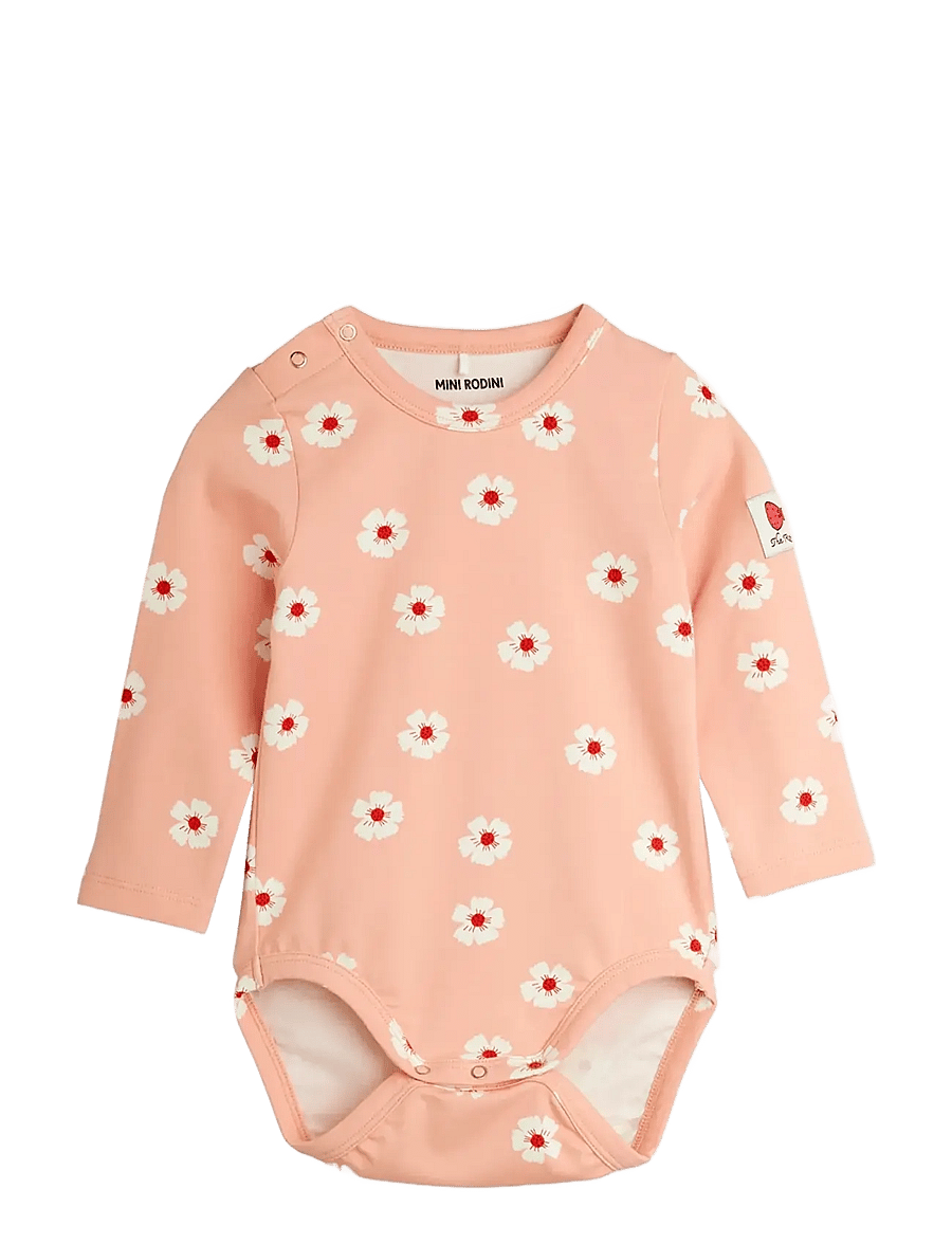 Mini Rodini - Flowers aop ls body - long-sleeved bodies - pink - 0