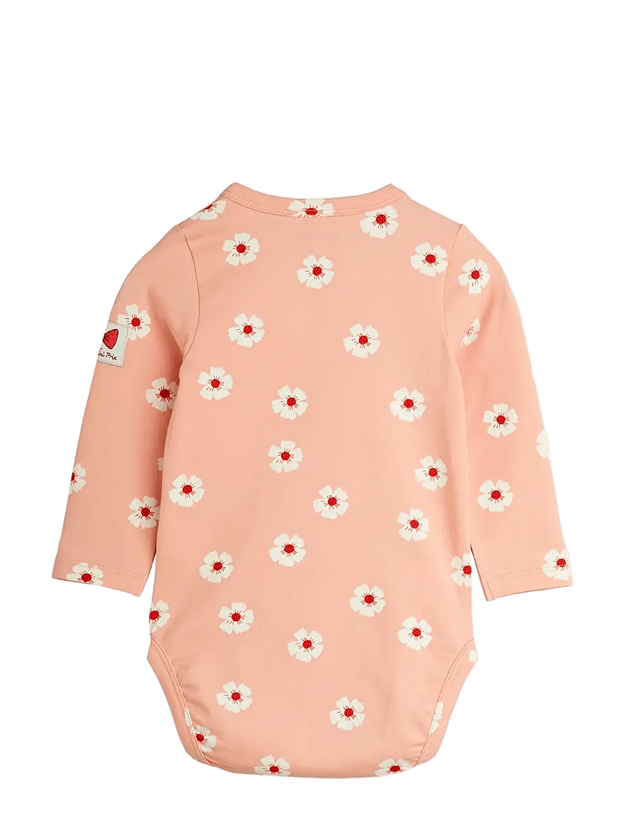 Mini Rodini - Flowers aop ls body - long-sleeved bodies - pink - 1