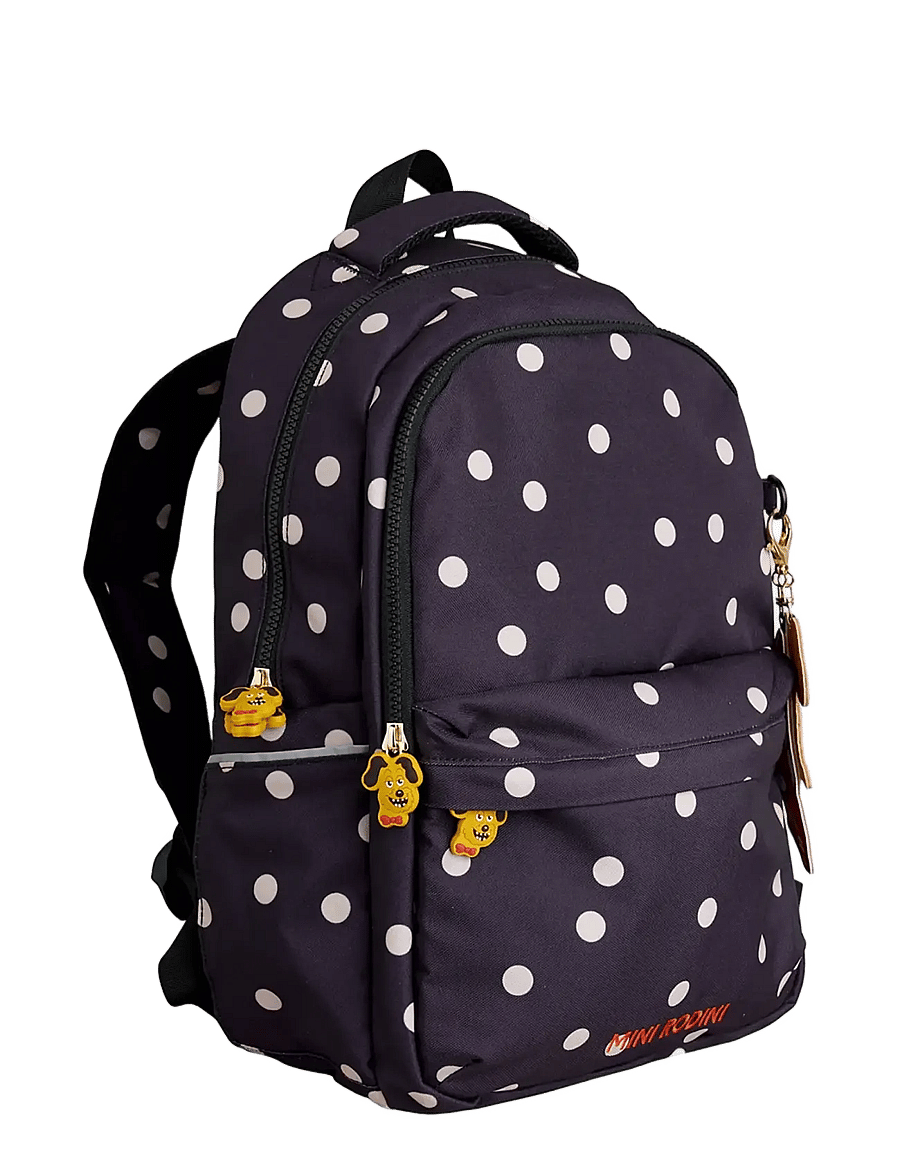 Mini Rodini - Dots aop school backpack - backpacks - black - 1