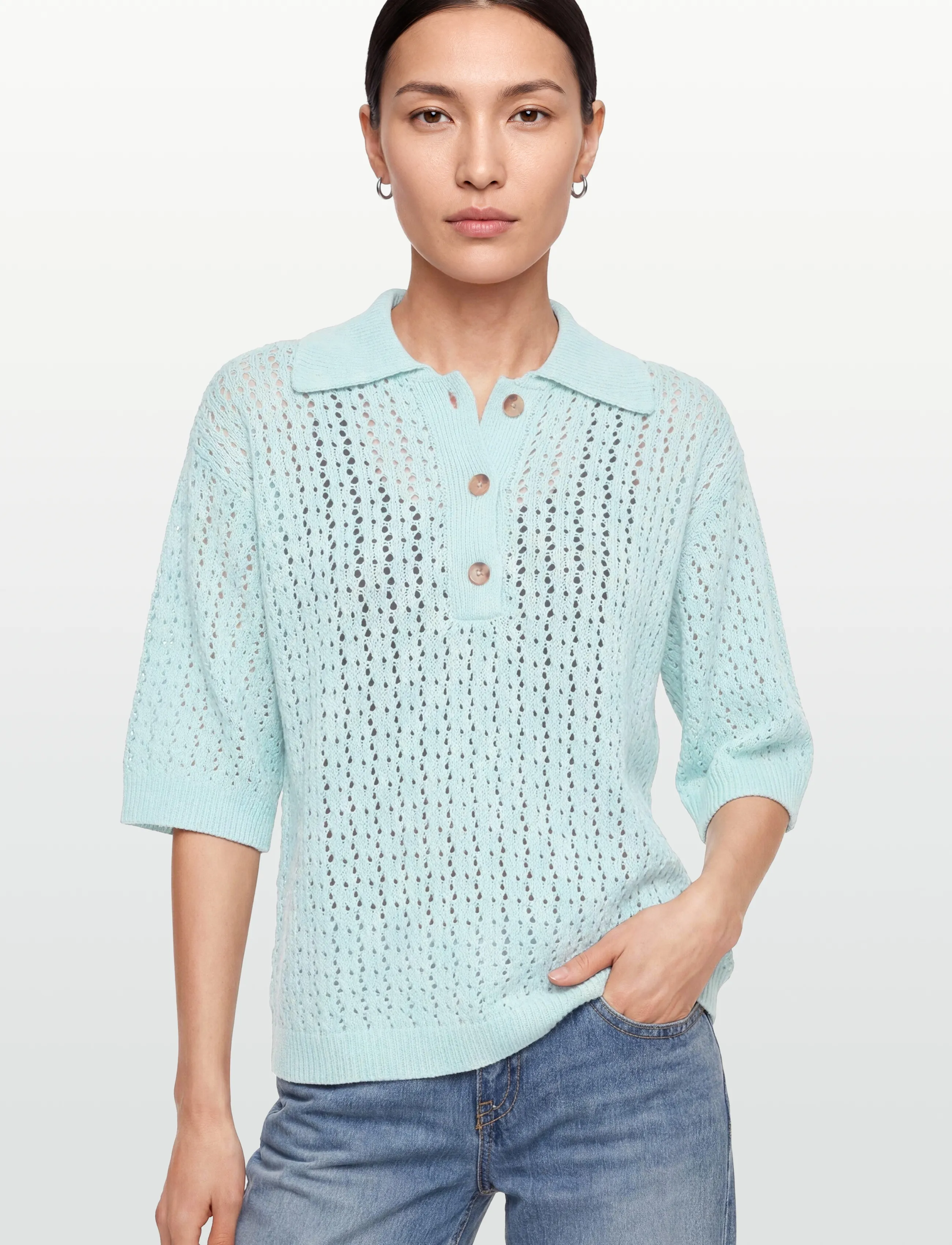 Minimum - Anabelle knit polo 4591 - polosärgid - 5204 morning mist - 3