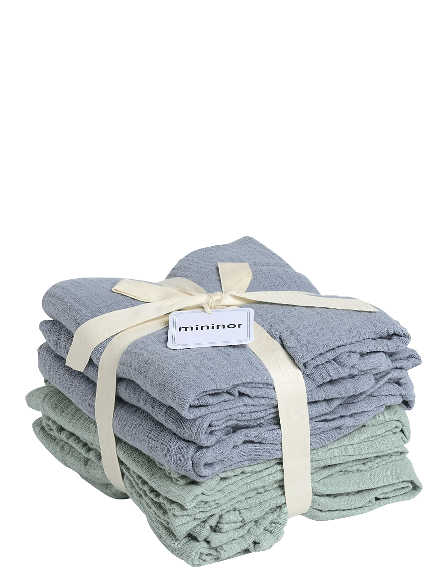 Mininor - Organic Muslin Towel, grey/green 6-pack - green/grey - 0