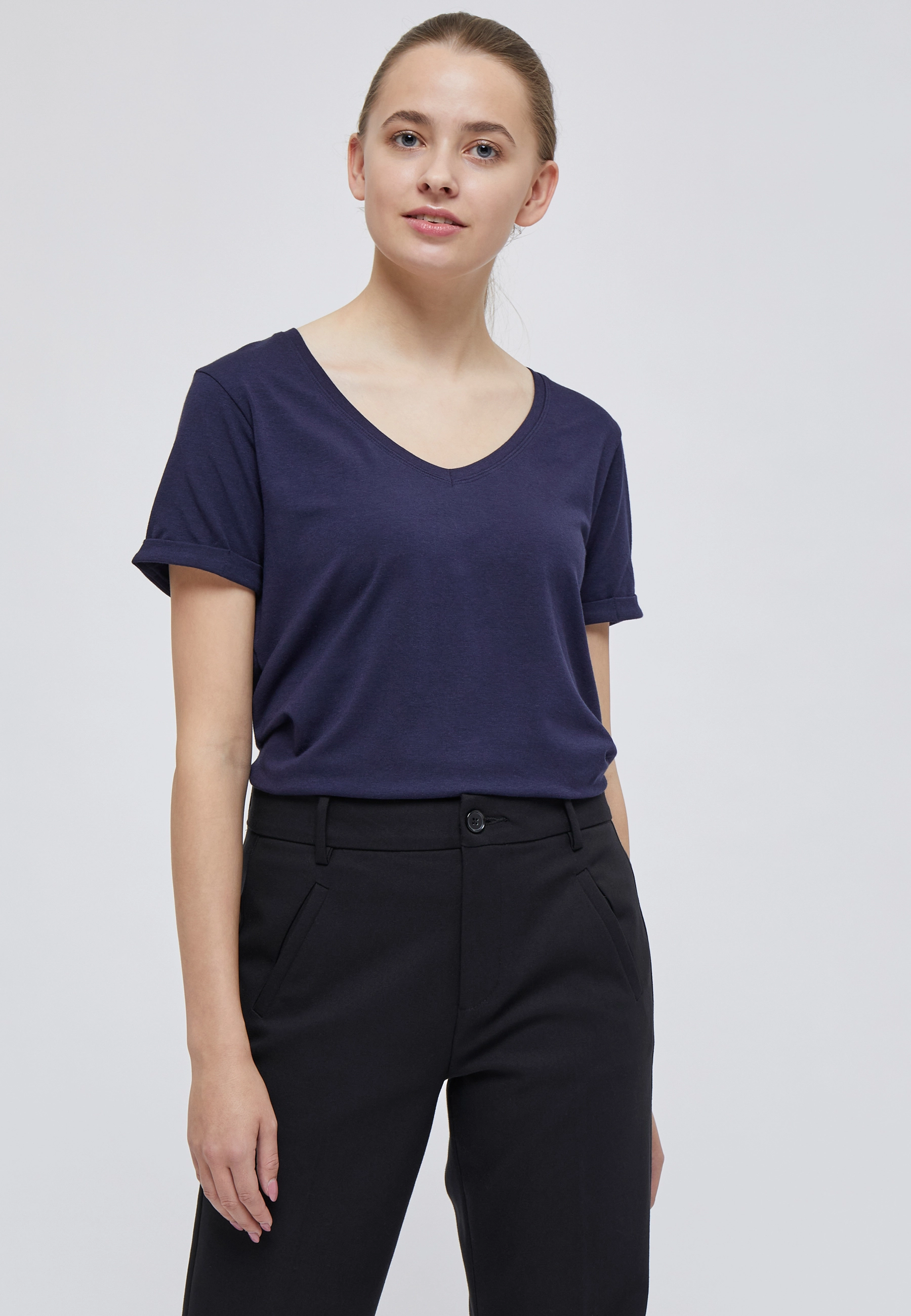 Minus Adele Tee, Kvinder, V-Hals T-Shirt, Navy, Str: XS
