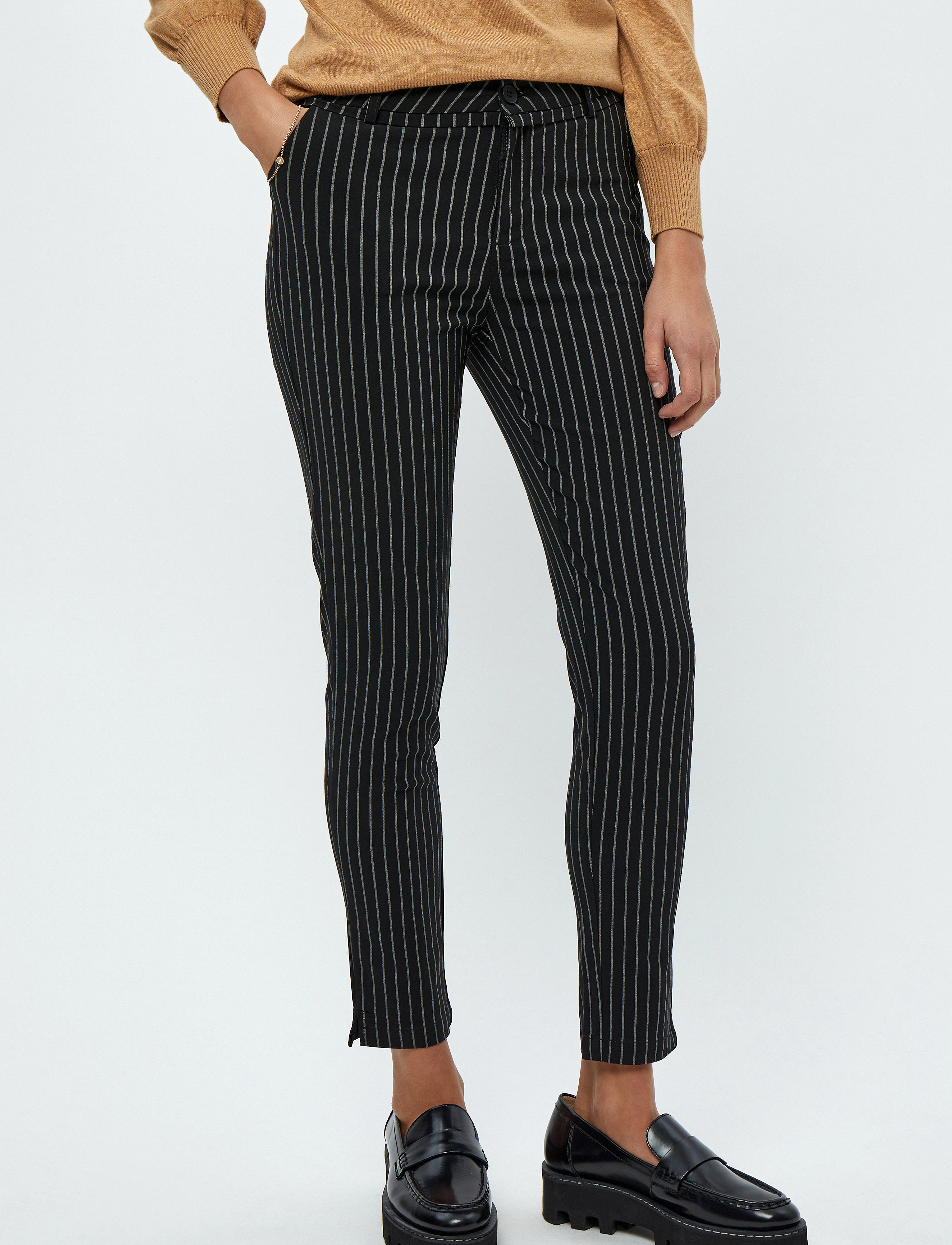 Minus - Carma Stribet 7/8 Bukser - grey pinstripe - 2