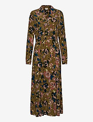 Minus - Vivie long dress - särkkleidid - olive soft rose print - 0