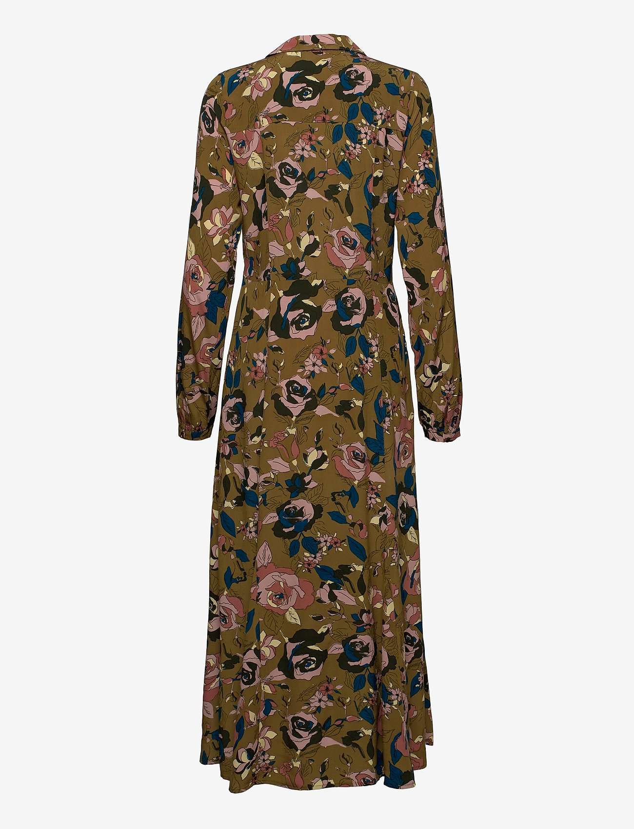 Minus - Vivie long dress - sukienki koszulowe - olive soft rose print - 1