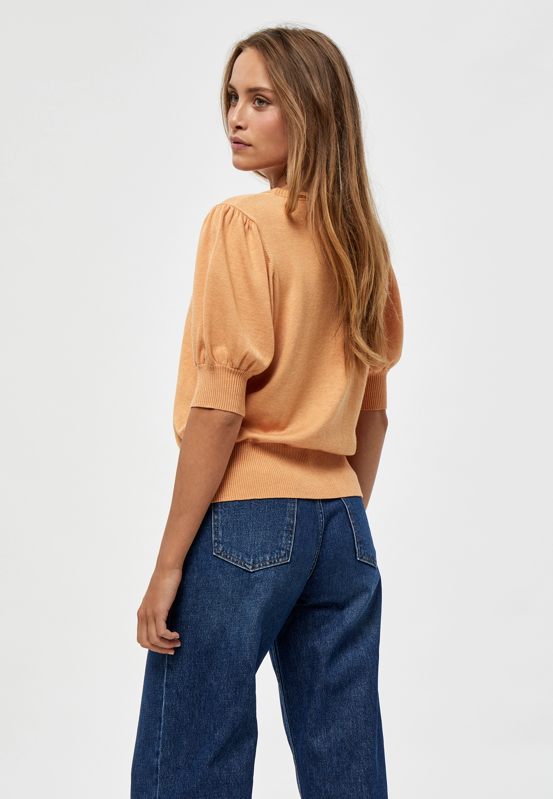 Minus - Liva Strik T-Shirt - kortærmede bluser - apricot tan melange - 3