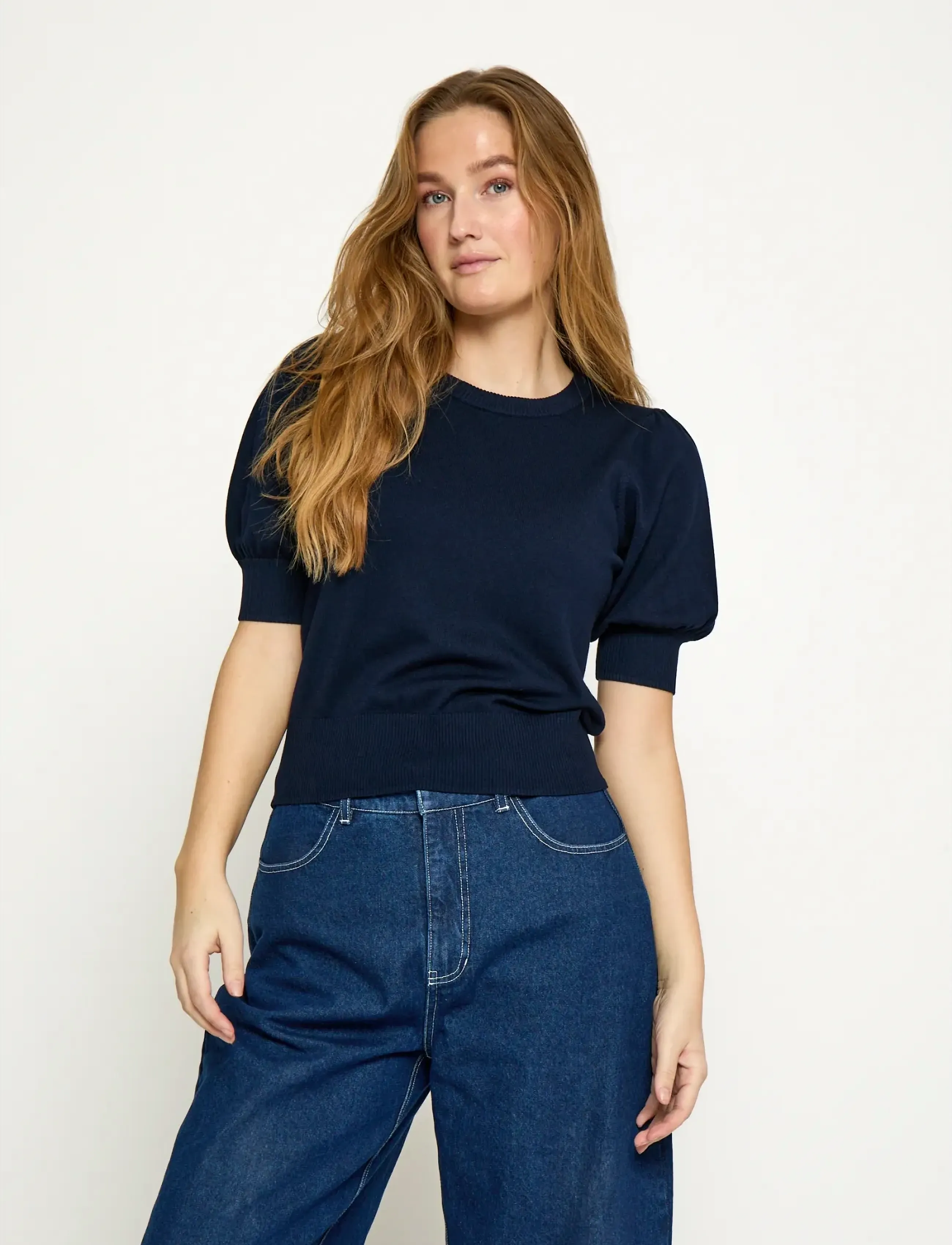 Minus Liva Strik T-Shirt, M, Navy, Strik > Trøjer, Dame