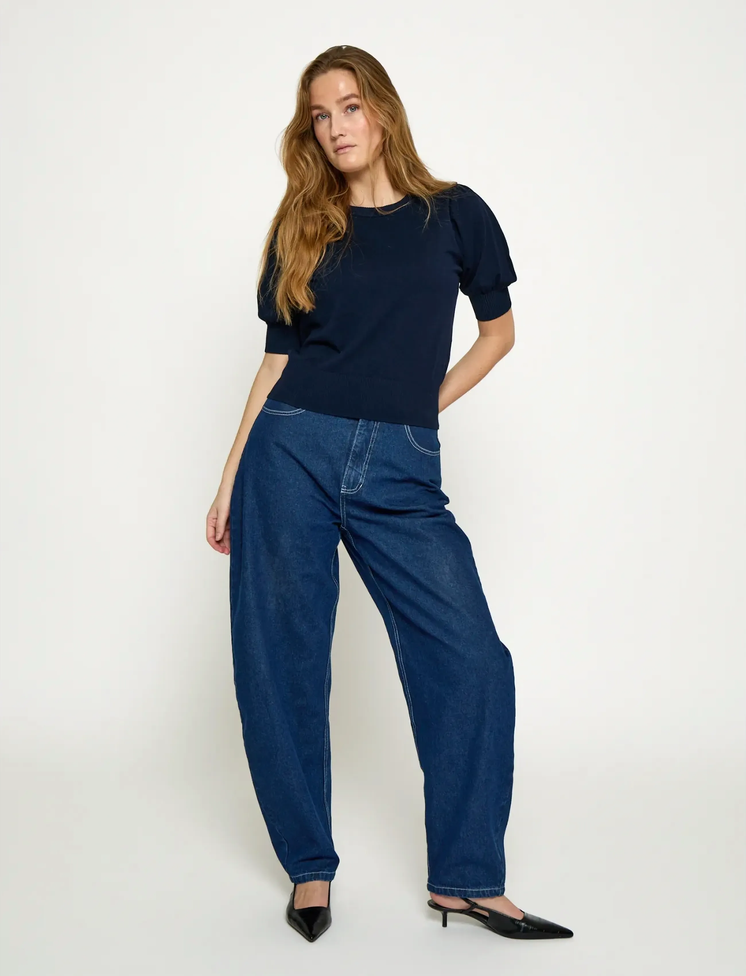 Minus - Liva Strik T-Shirt - kurzämlige blusen - black iris solid - 4
