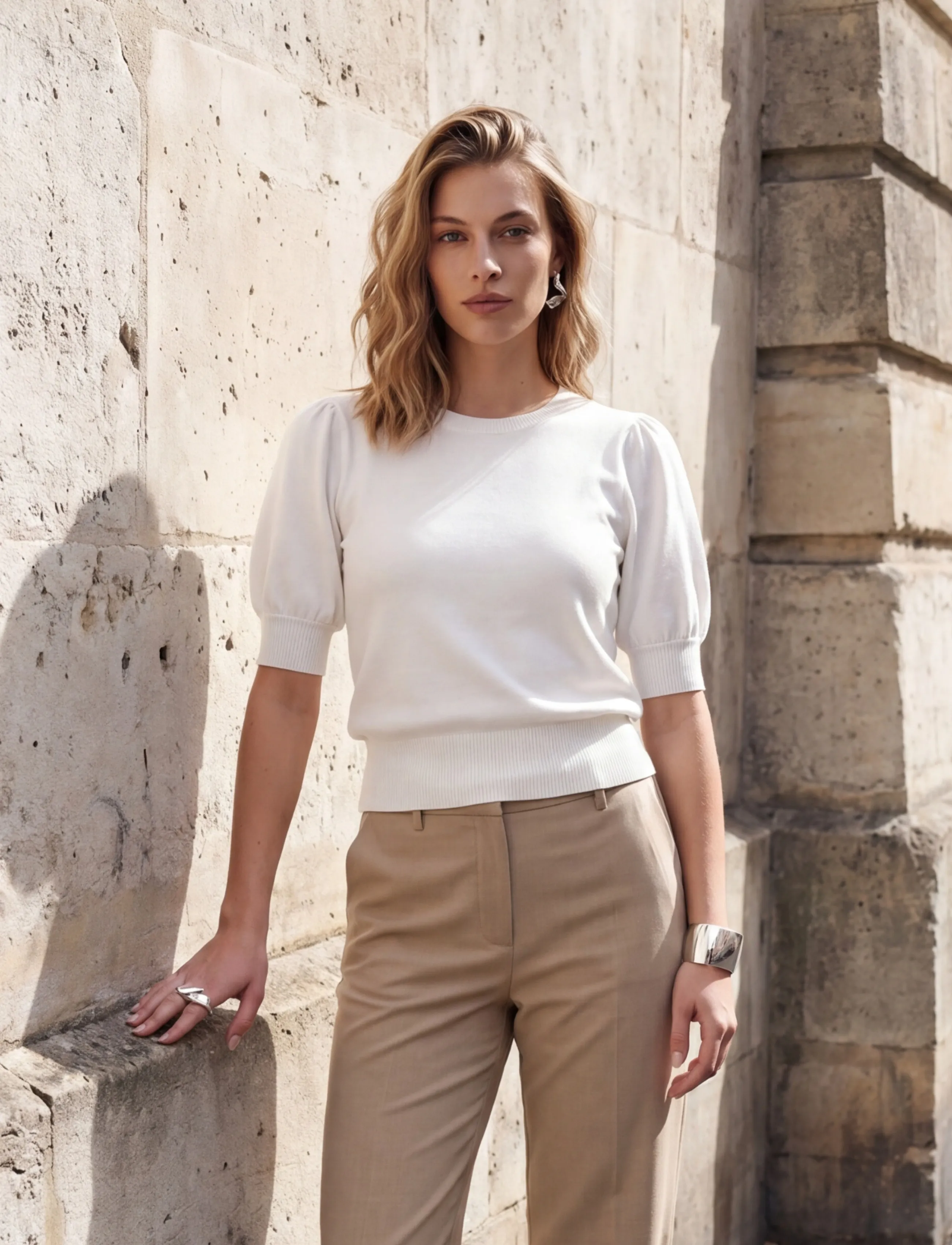 Minus Liva Strik T-Shirt, M, White, Strik > Trøjer, Dame