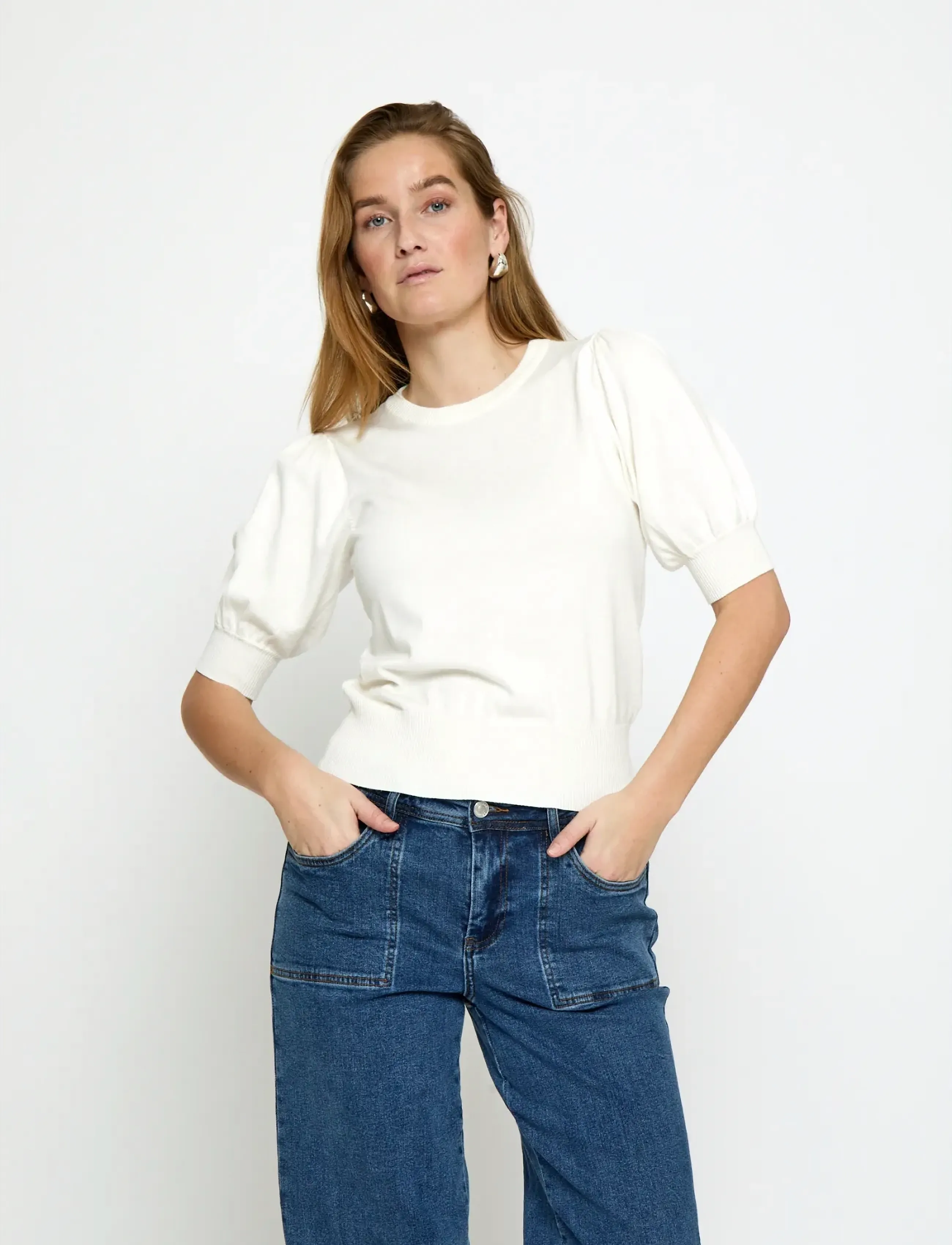 Minus Liva Strik T-Shirt - Blouses - BROKEN WHITE / white