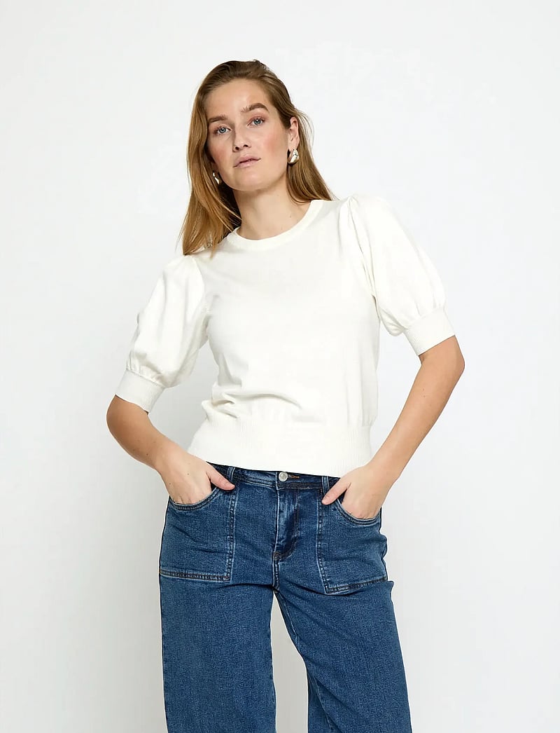 Minus - Liva Strik T-Shirt - lühikeste varrukatega pluusid - broken white - 0