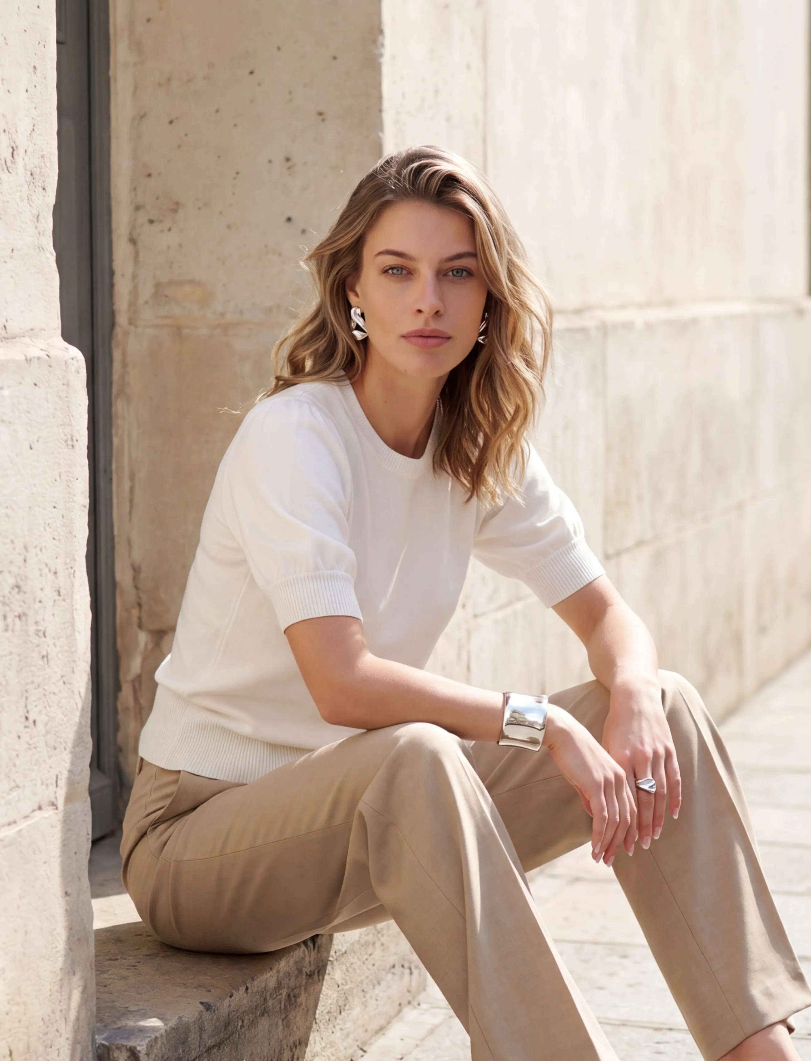 Minus - Liva Strik T-Shirt - kortærmede bluser - broken white - 3