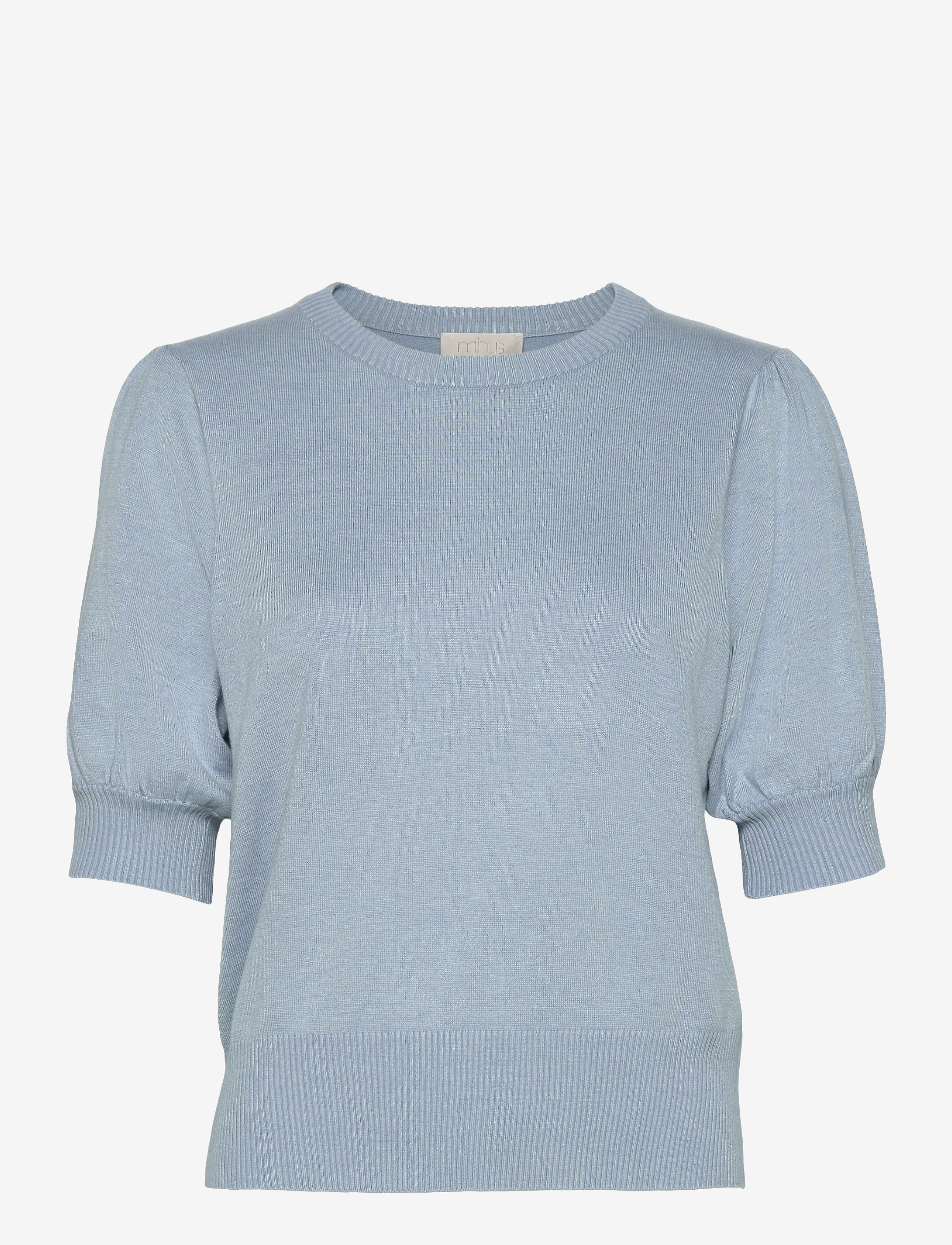 Minus - Liva Strik T-Shirt - kortærmede bluser - dusty blue melange - 1