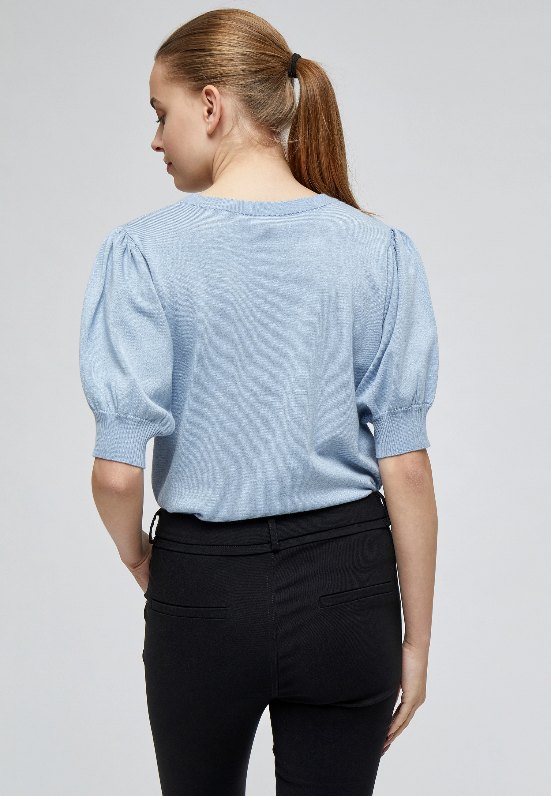 Minus - Liva Strik T-Shirt - kortærmede bluser - dusty blue melange - 3