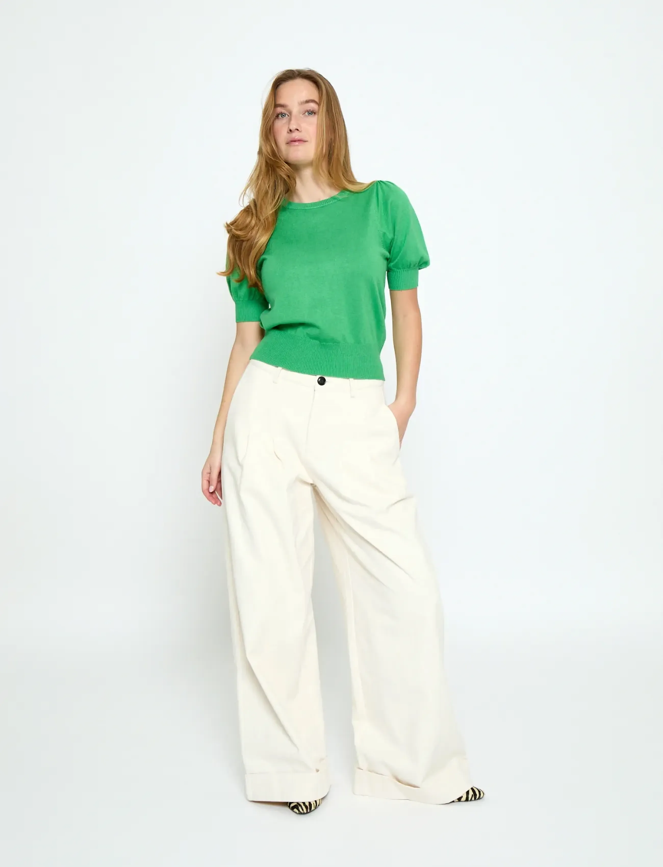 Minus - Liva Strik T-Shirt - kurzämlige blusen - greenbriar - 4