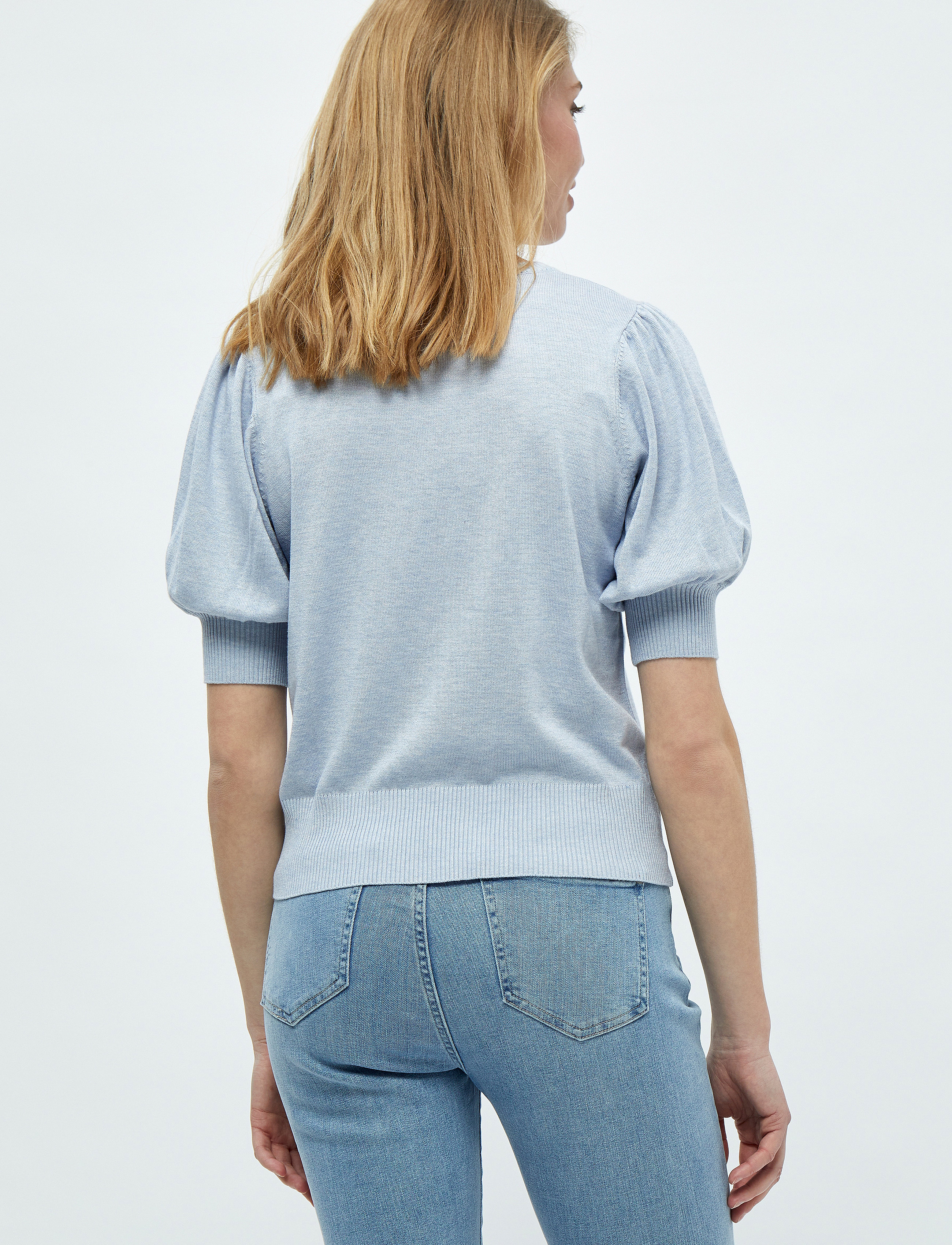 Minus - Liva Strik T-Shirt - kortærmede bluser - ibiza blue melange - 3