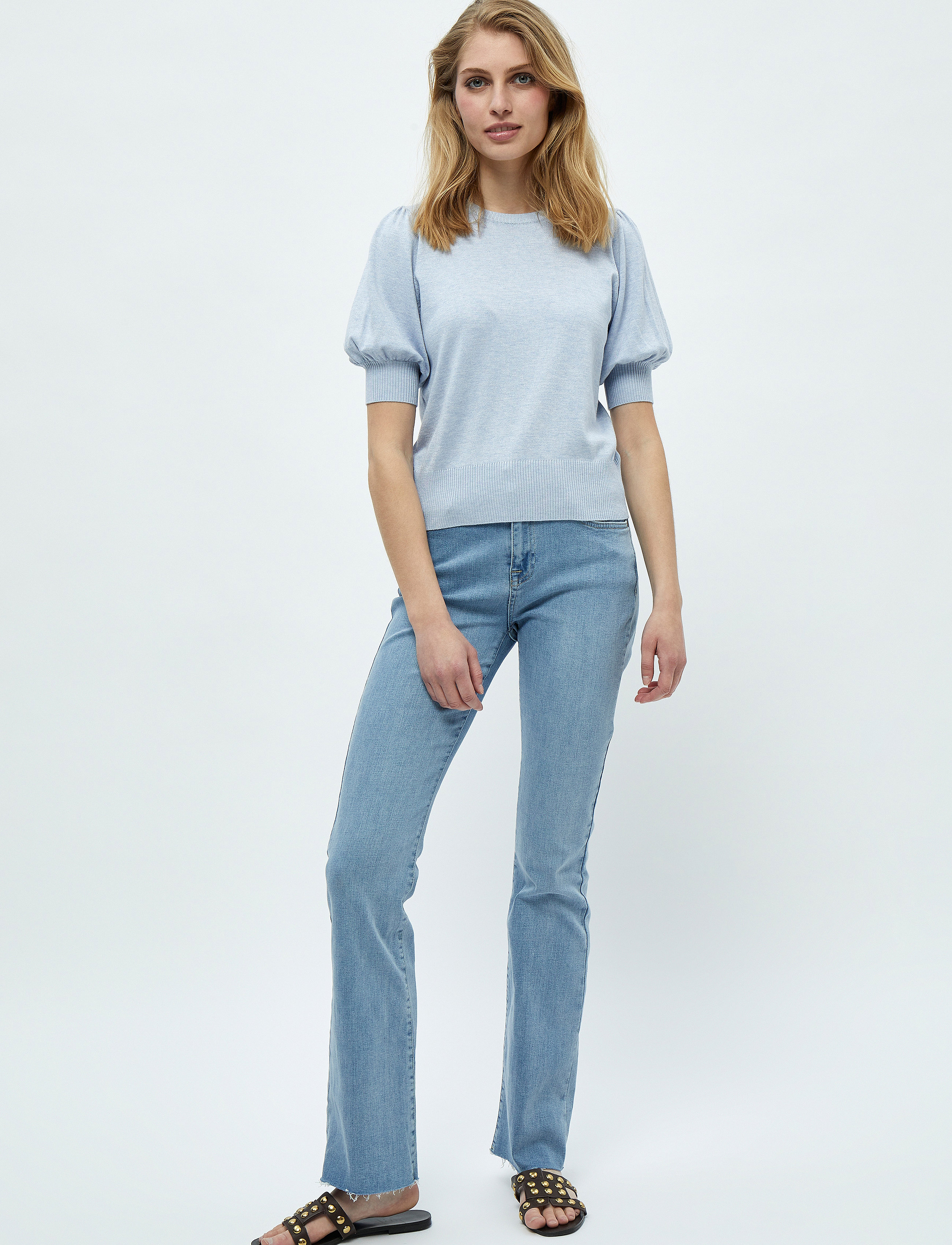 Minus - Liva Strik T-Shirt - kortærmede bluser - ibiza blue melange - 4