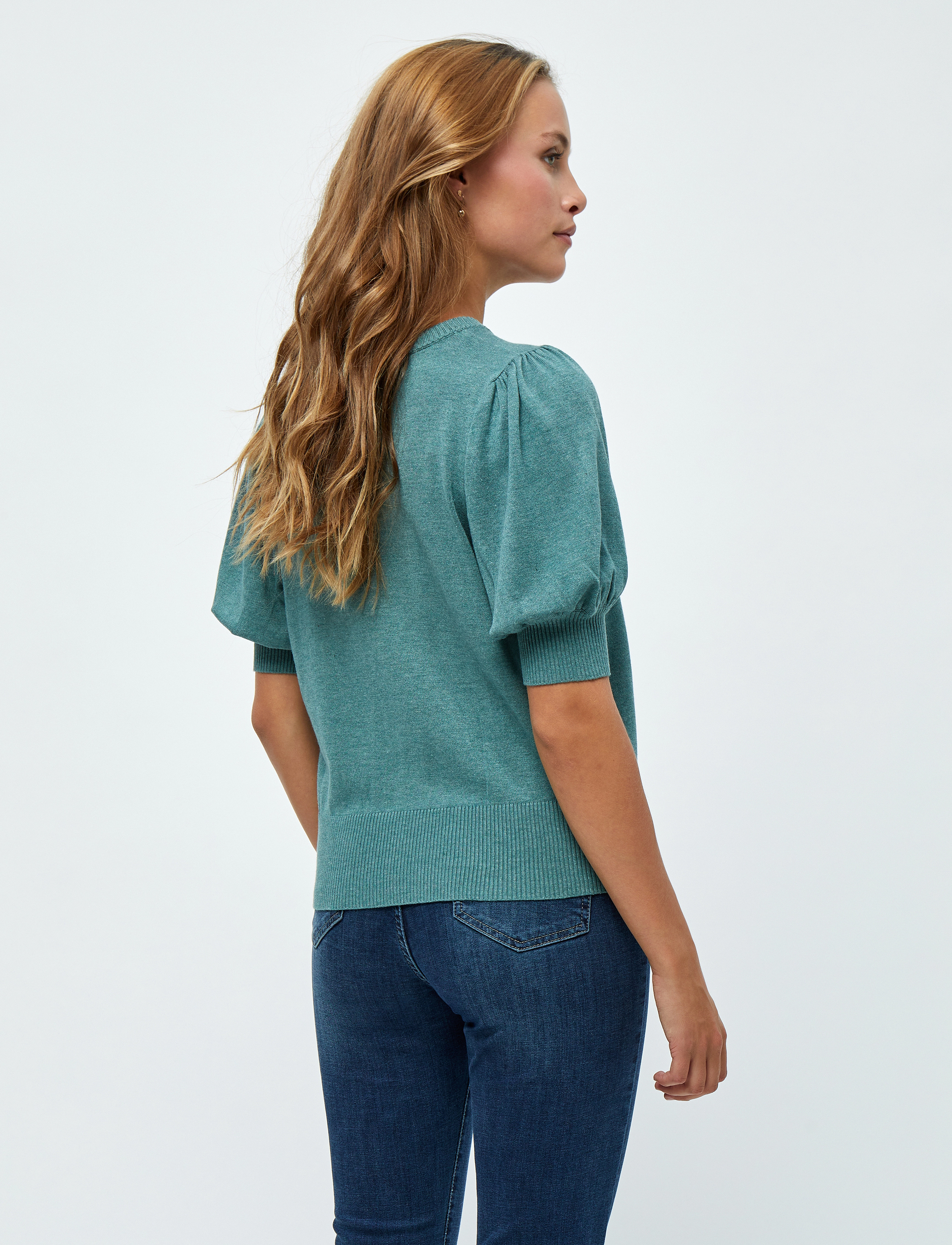 Minus - Liva Strik T-Shirt - short-sleeved blouses - sea mist melange - 4