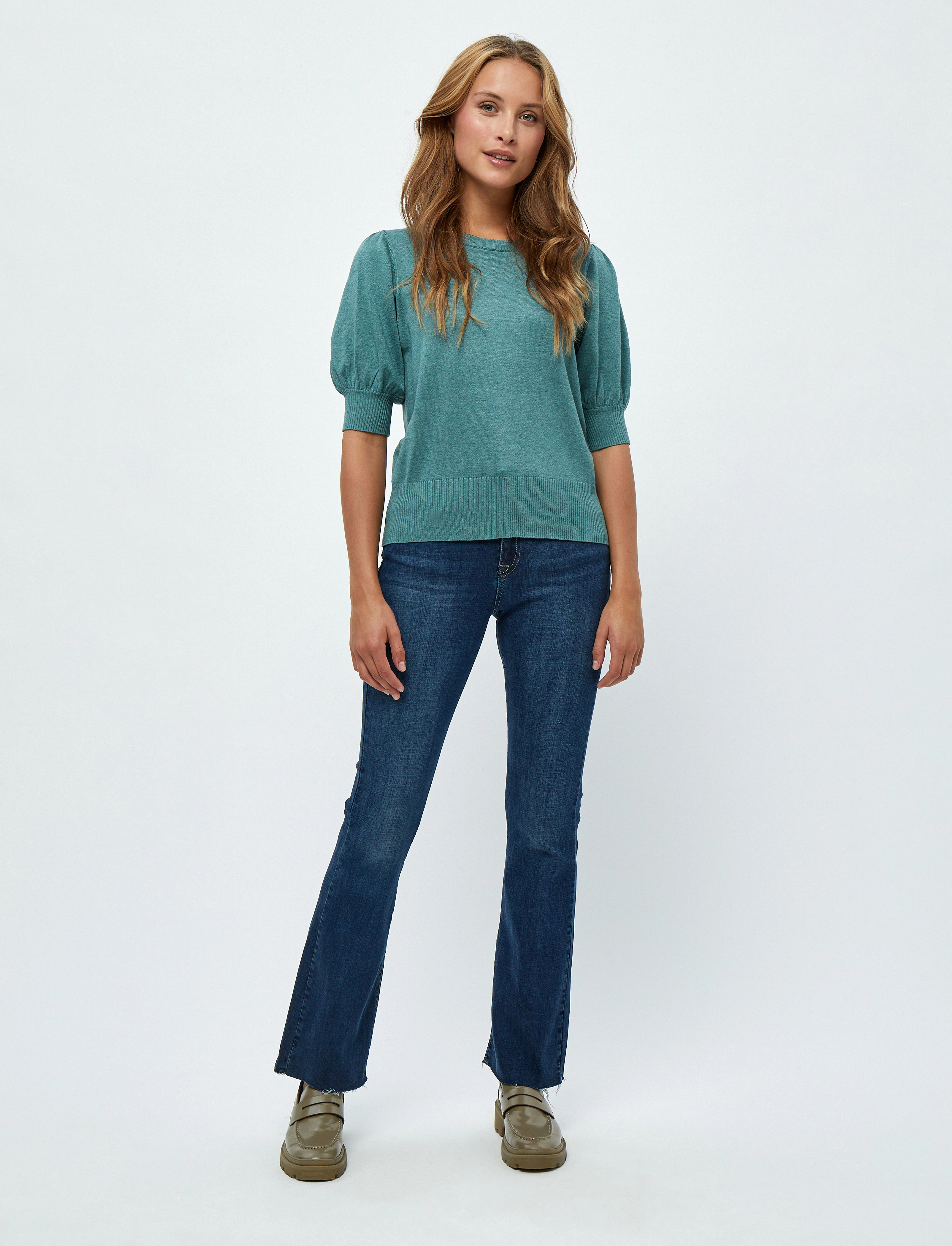 Minus - Liva Strik T-Shirt - short-sleeved blouses - sea mist melange - 5