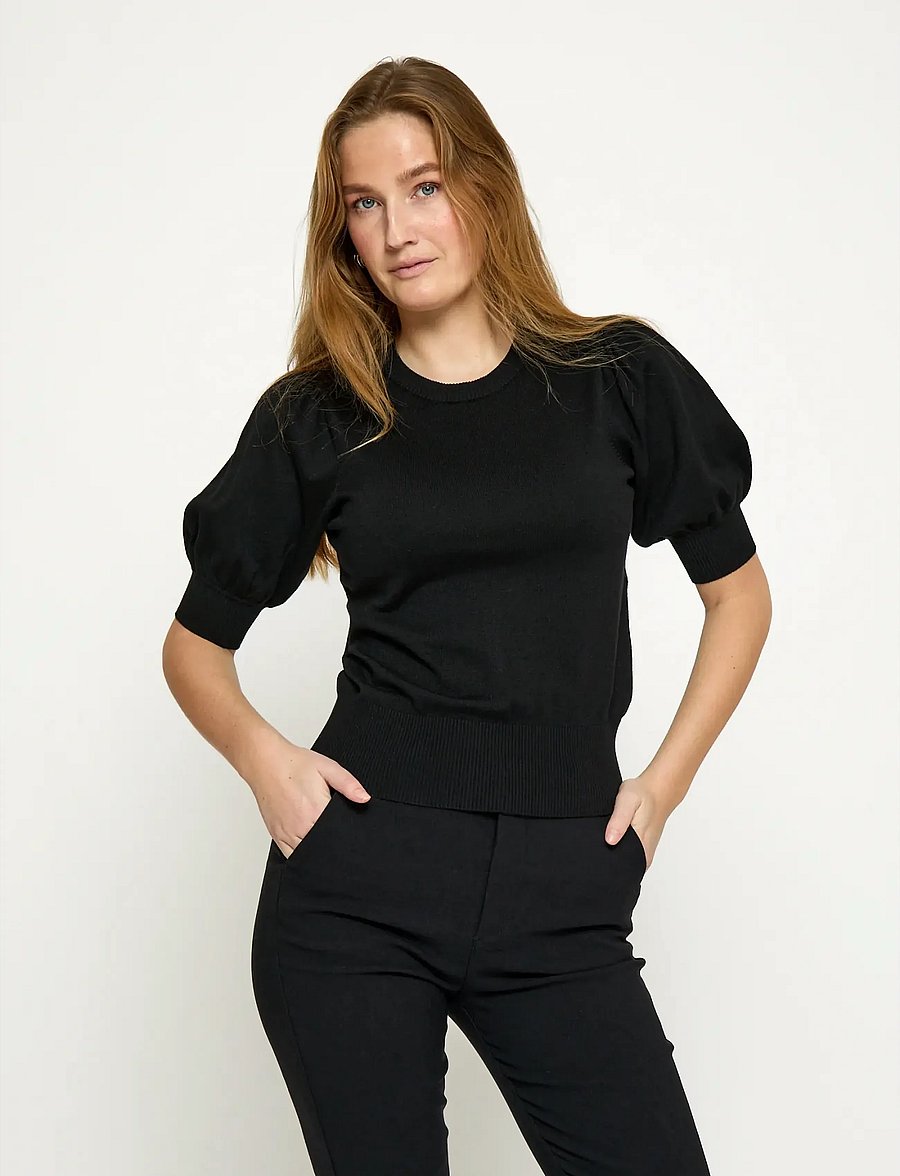 Minus - Liva Strik T-Shirt - kortärmade blusar - sort - 0