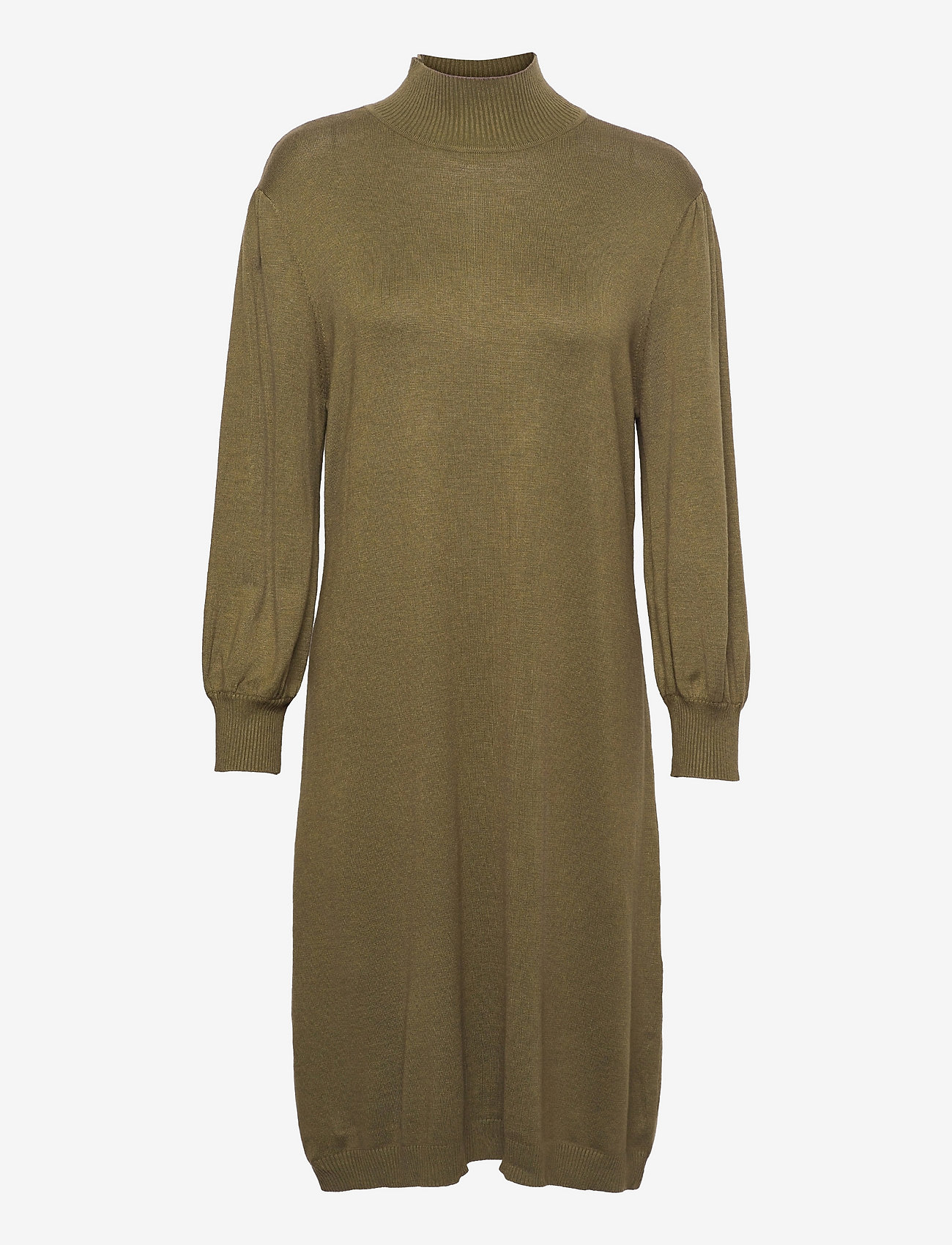 Minus - Mersin highneck knit dress - midi jurken - dark olive melange - 0