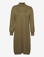 Minus - Mersin highneck knit dress - sukienki dzianinowe - dark olive melange - 0