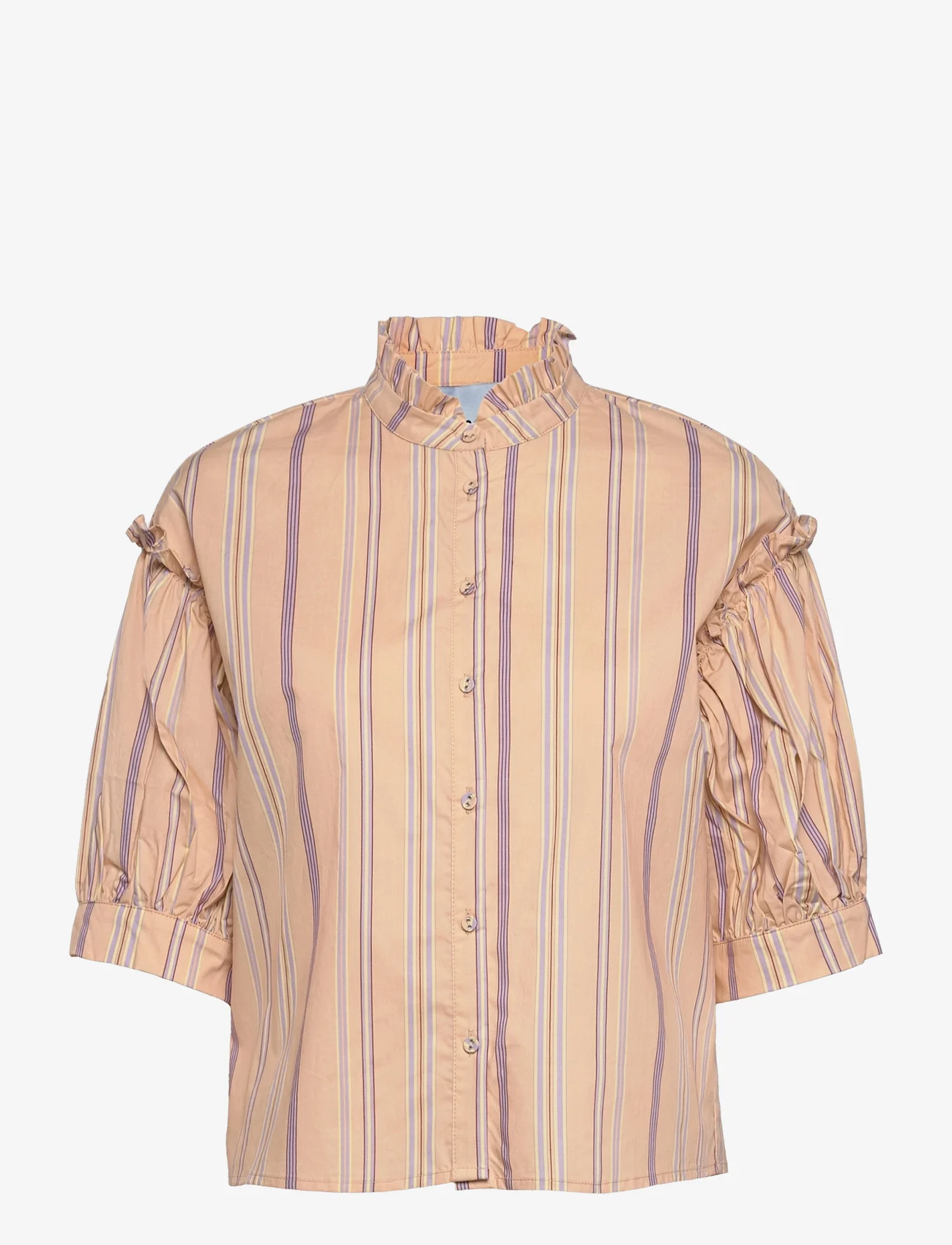 Minus - Yuna Shirt - kurzämlige blusen - yellow straw stripes - 0