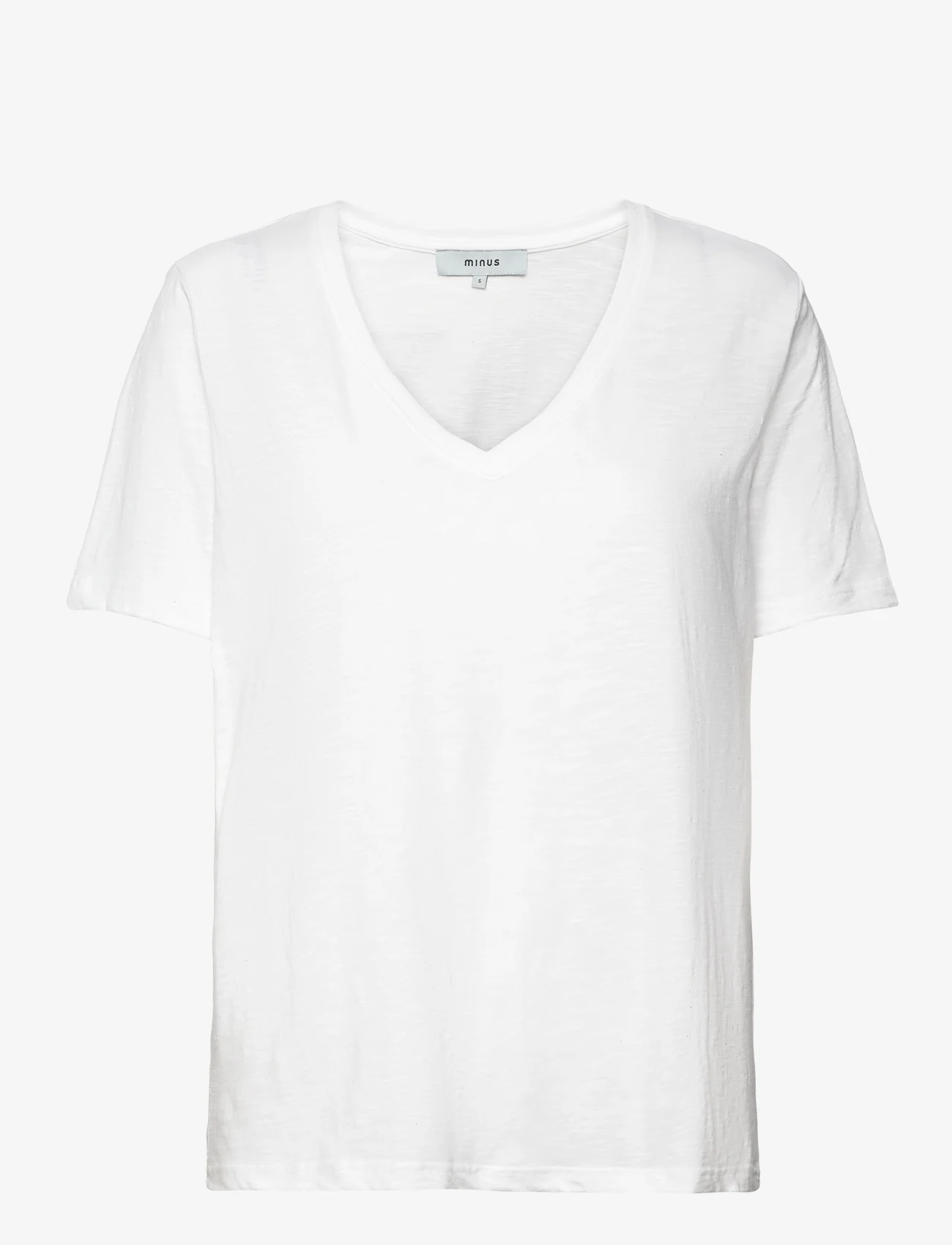 Minus - Leti V-hals T-shirt - najniższe ceny - hvid - 0
