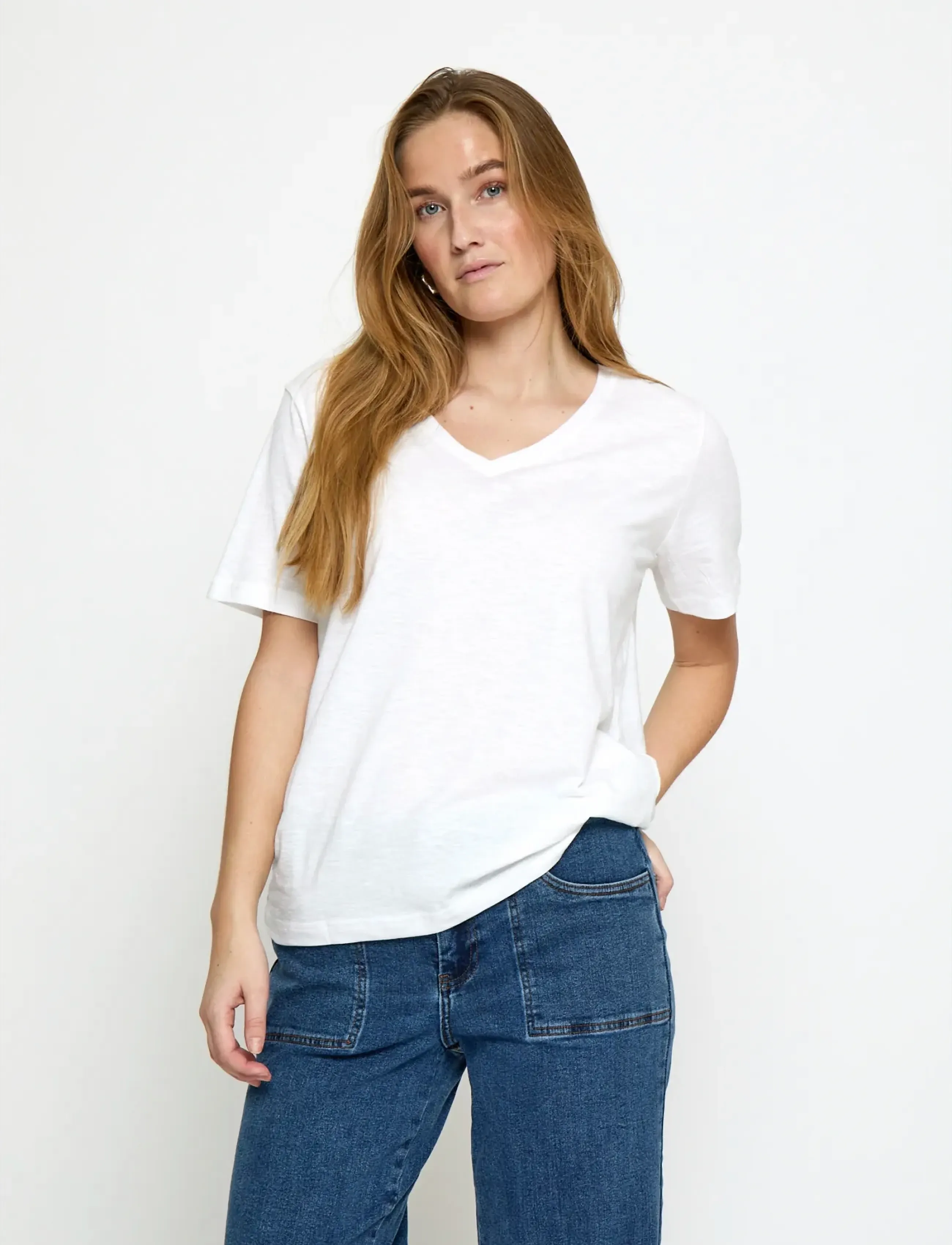 Minus Leti V-Hals T-Shirt, S, T-shirts & Oberteile, Weiß - Short-sleeved, Frauen