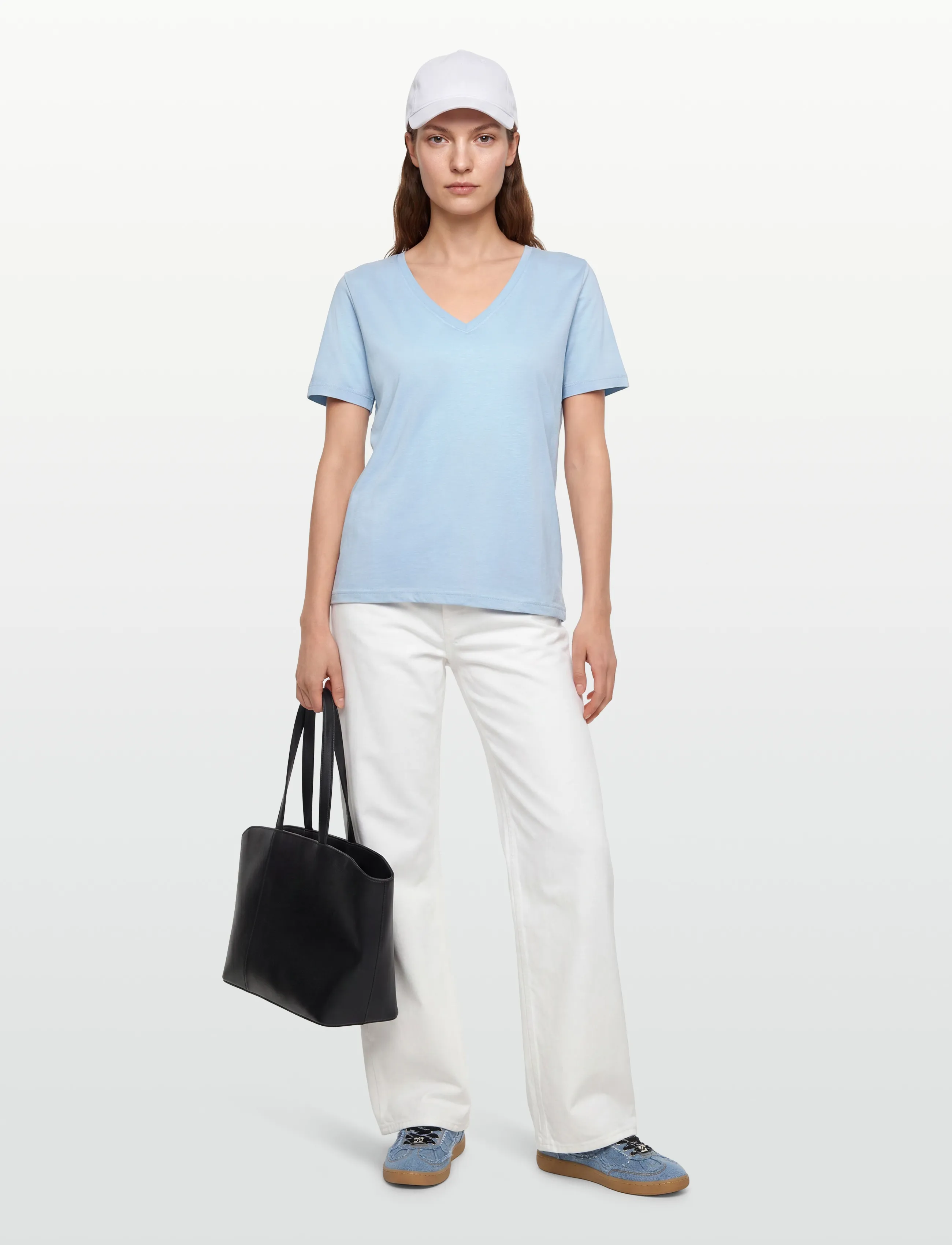Minus Leti V-Hals T-Shirt, XS, T-shirts & Oberteile, Blau - Short-sleeved, Frauen