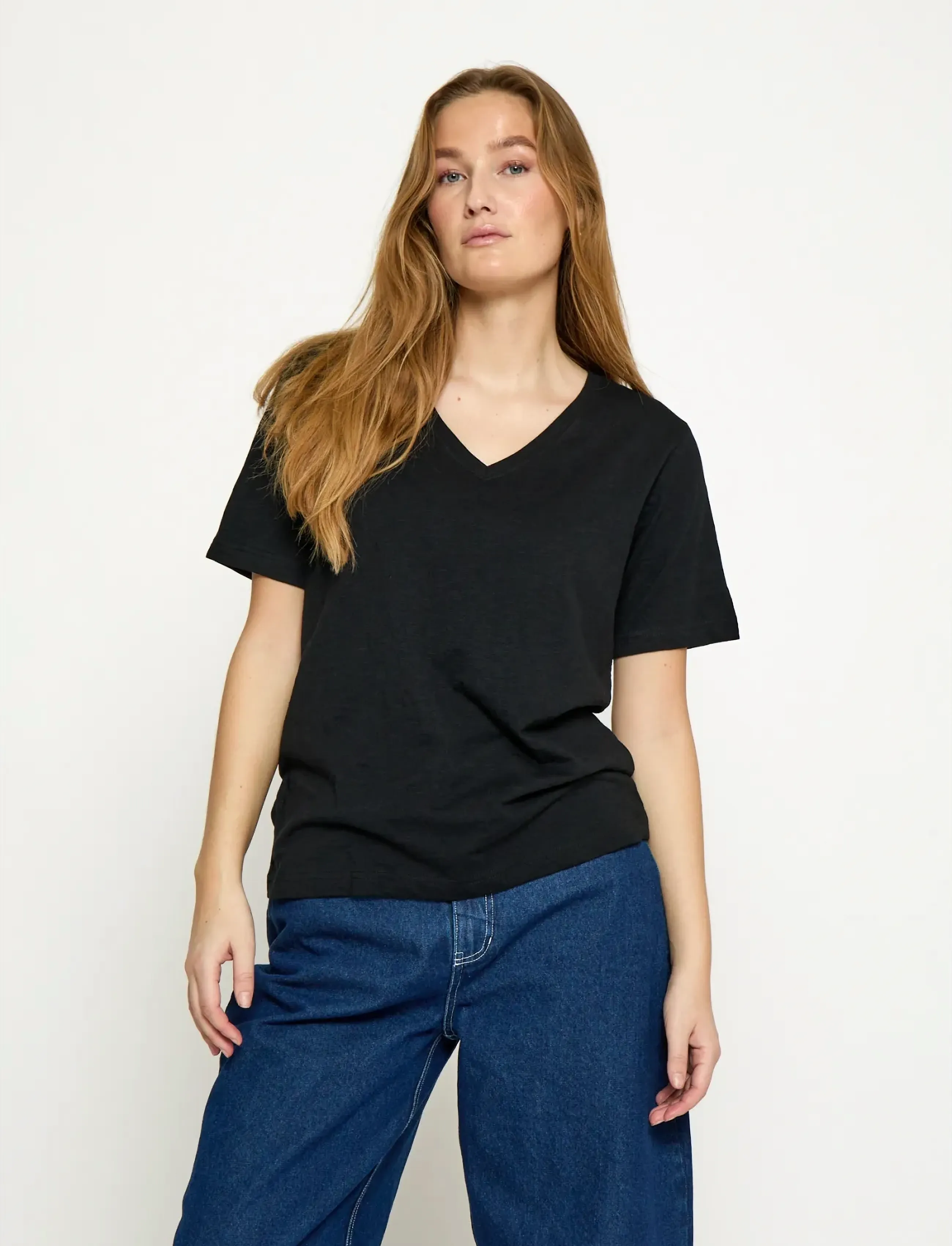 Minus Leti V-Hals T-Shirt, XL, Black, T-Shirts & Toppe > Kortærmede, Dame