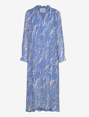 Rikka Mia V-neck Long Dress - DENIM BLUE GRAPHIC PRINT