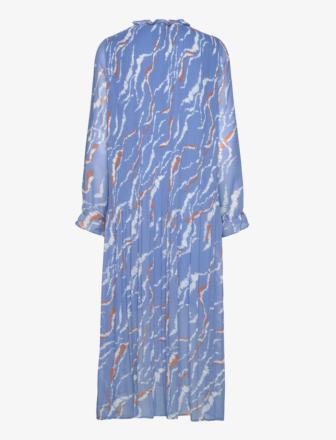 Minus - Rikka Mia V-neck Long Dress - midi kjoler - denim blue graphic print - 1
