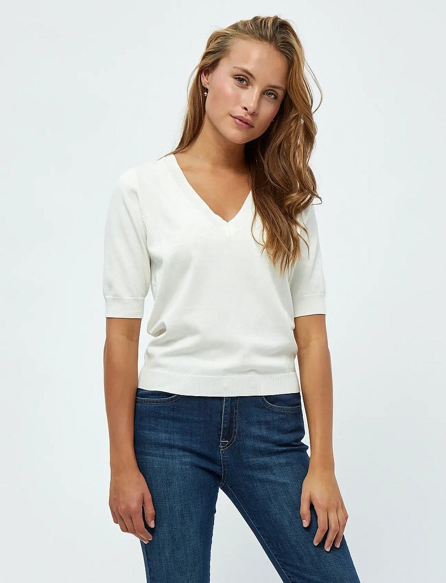 Minus - Milla V-hals Strik T-shirt - broken white - 0