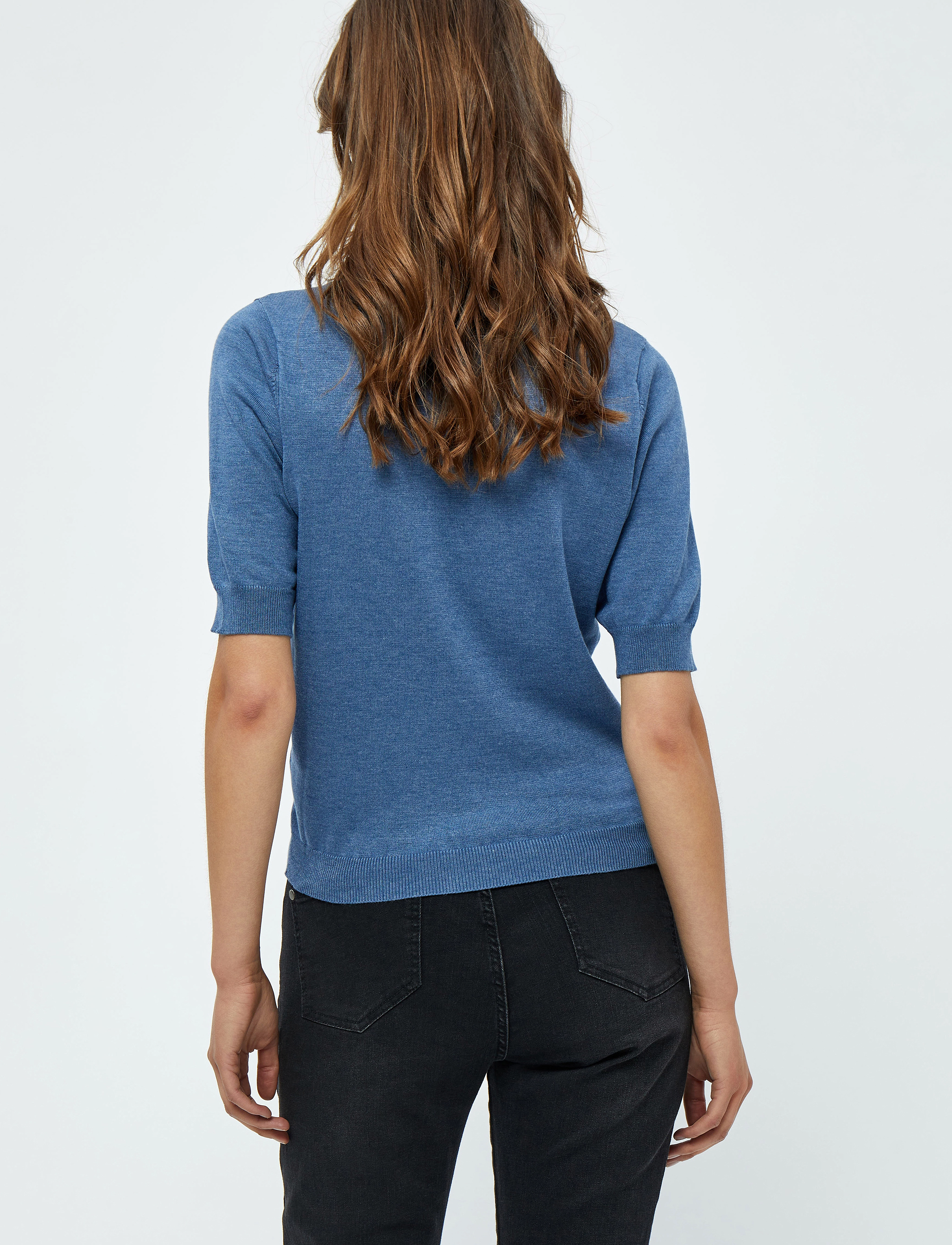Minus - Milla V-hals Strik T-shirt - denim blue melange - 3