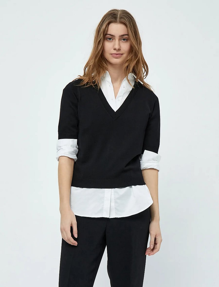 Minus - Milla V-hals Strik T-shirt - pullover - sort - 0