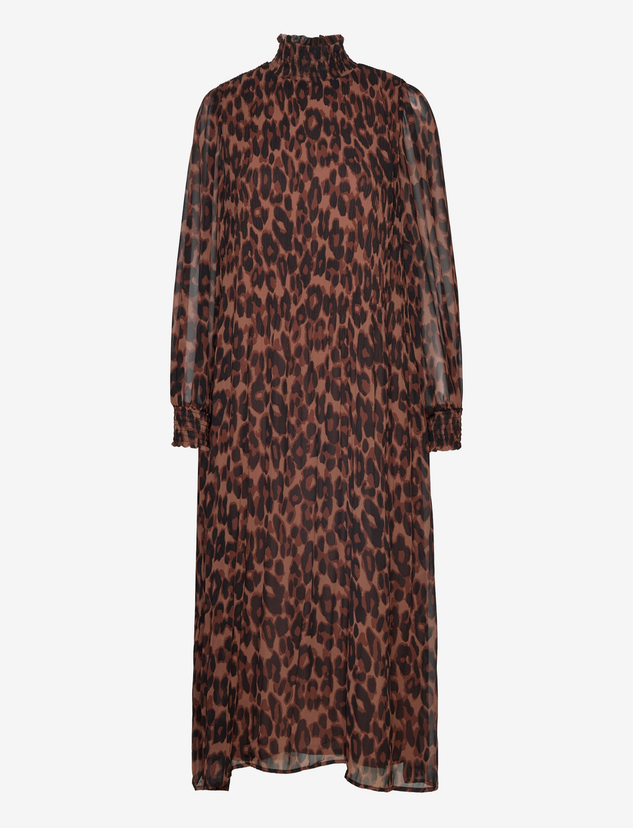 Minus - Mia Smock Lang Kjole - brown leo print - 0