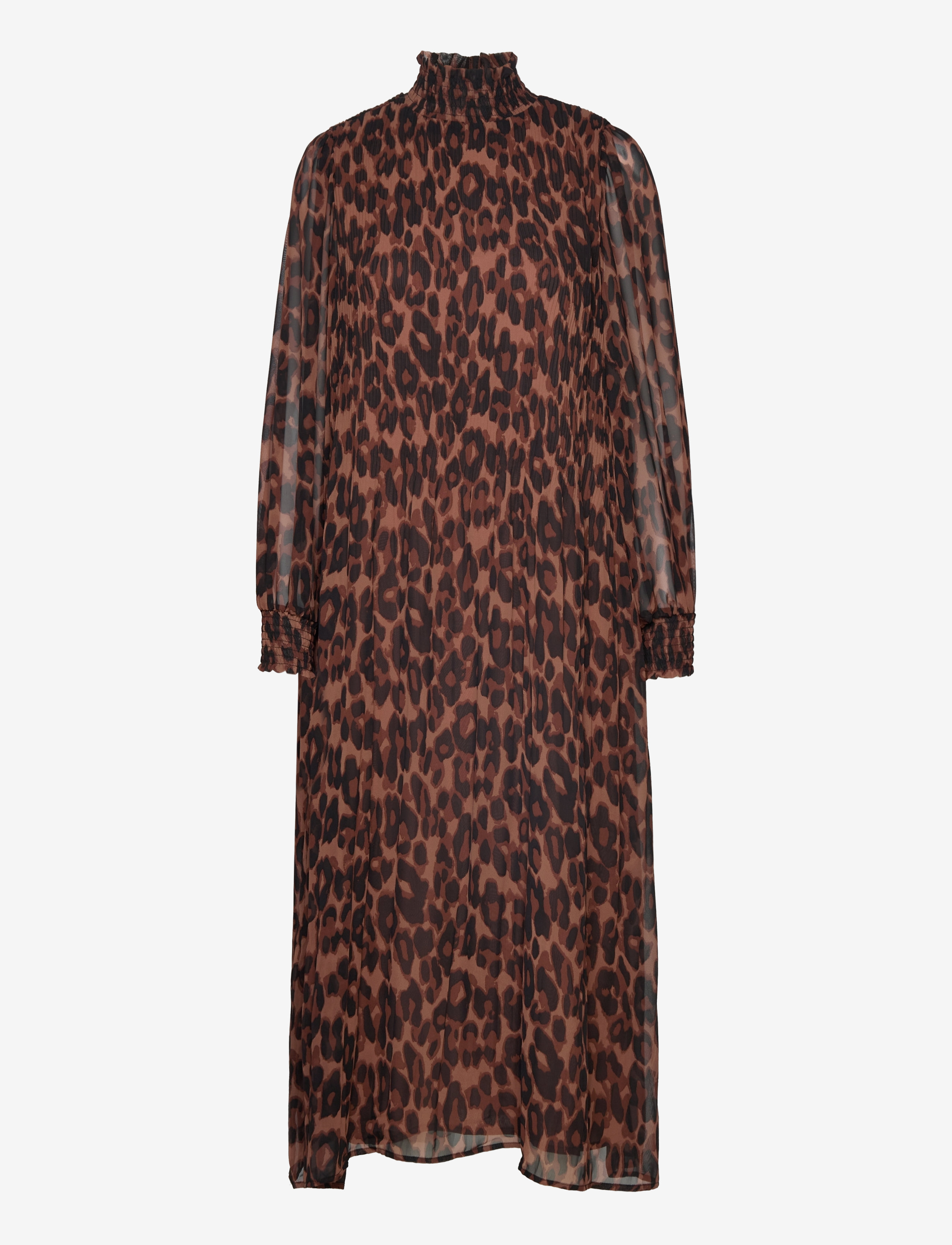 Mia Smock Lang Kjole - BROWN LEO PRINT