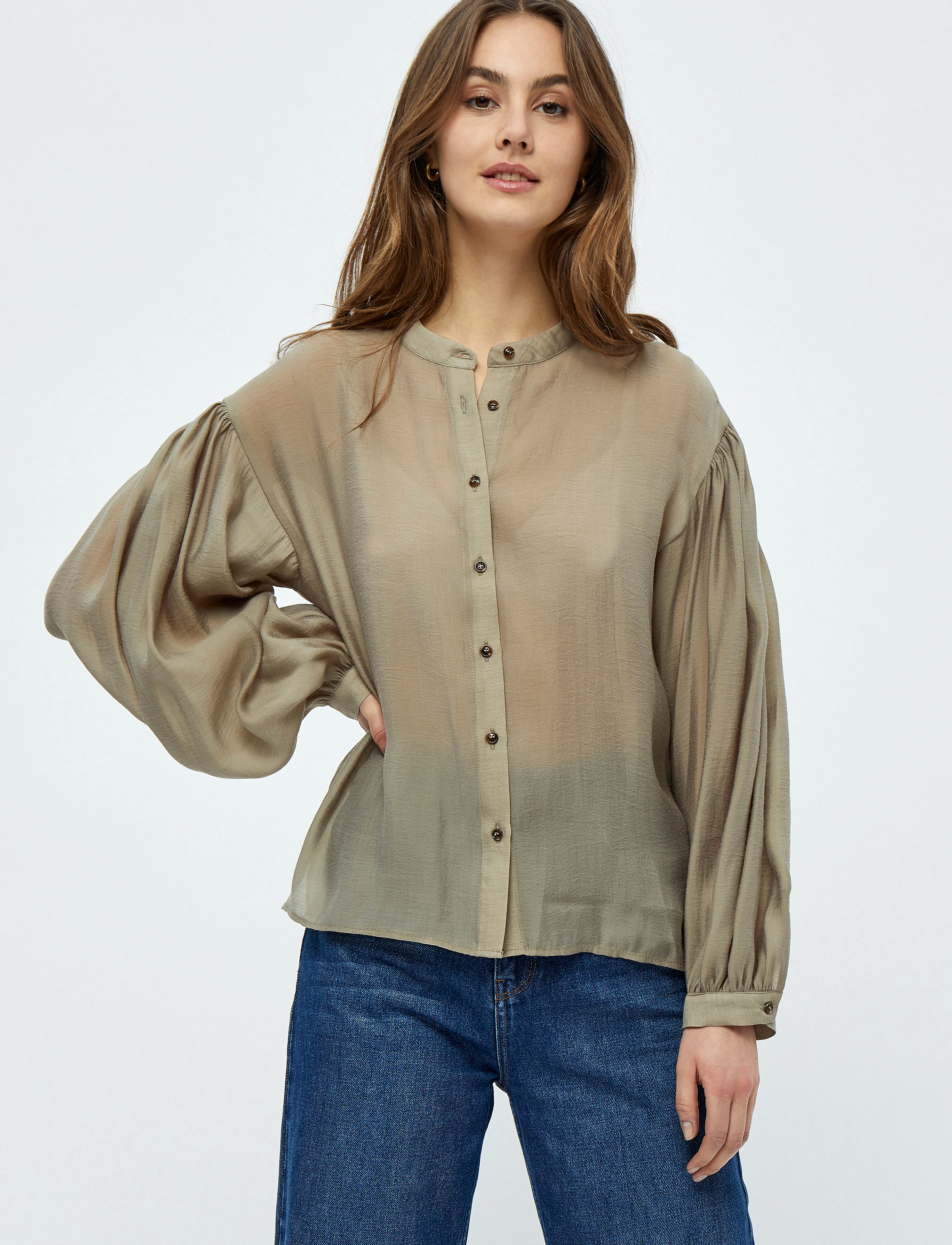 Minus MSFrilla Shirt 1 - Minus - WOOD SMOKE / beige