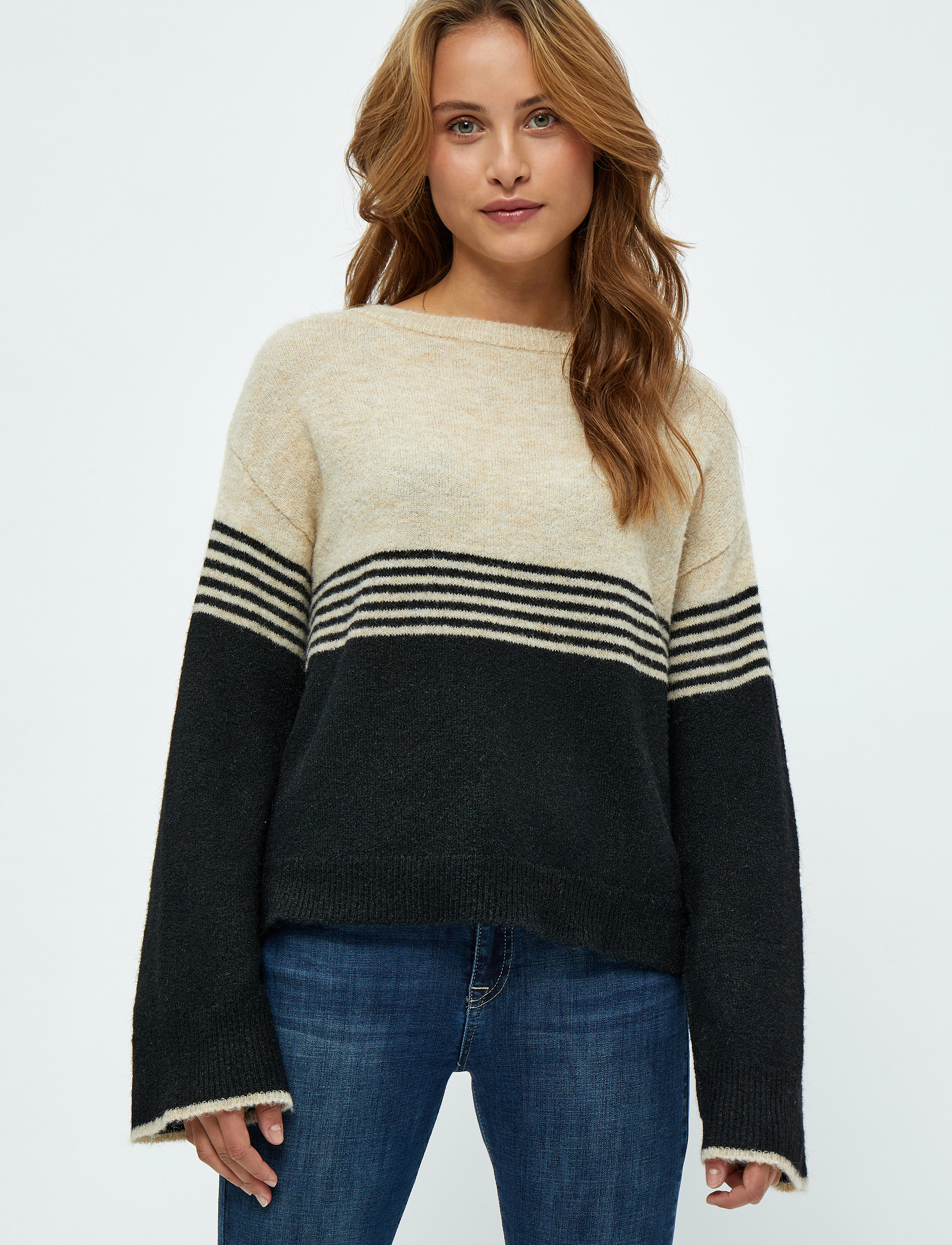 Minus - Kalia Strik Pullover - sand gray stripe - 2