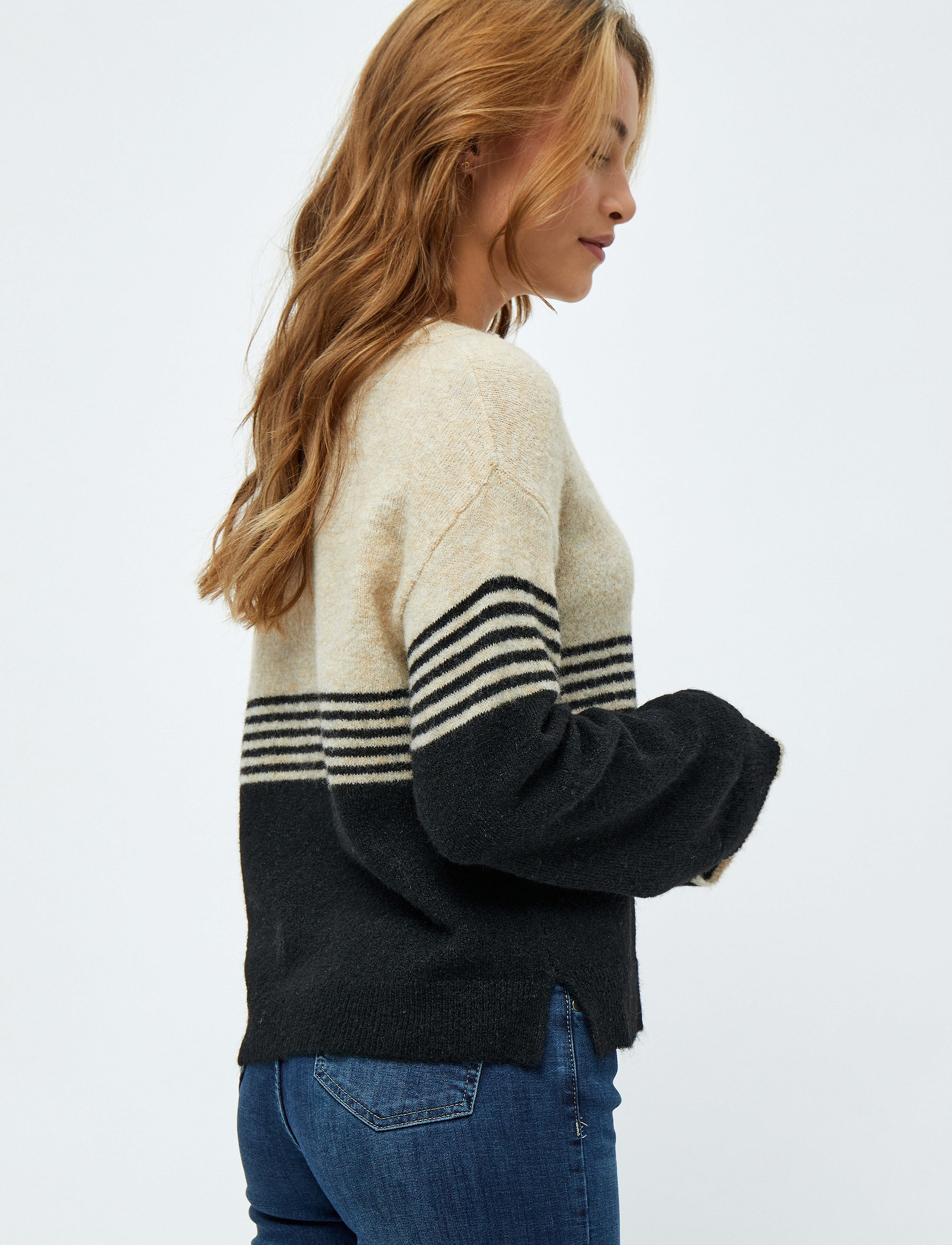Minus - Kalia Strik Pullover - sand gray stripe - 3
