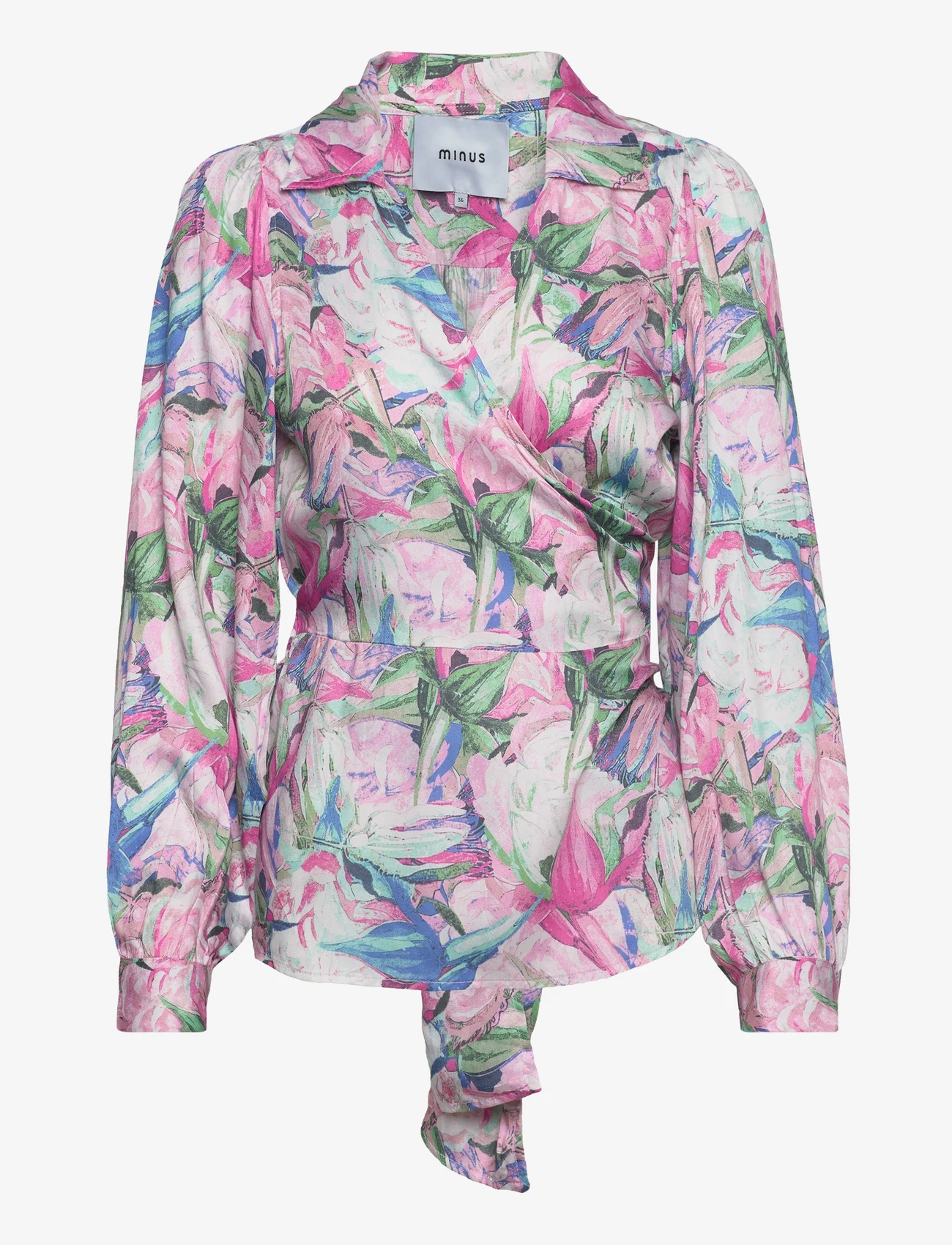 Minus - Mercy Slå-om Bluse - long-sleeved blouses - super pink print - 0