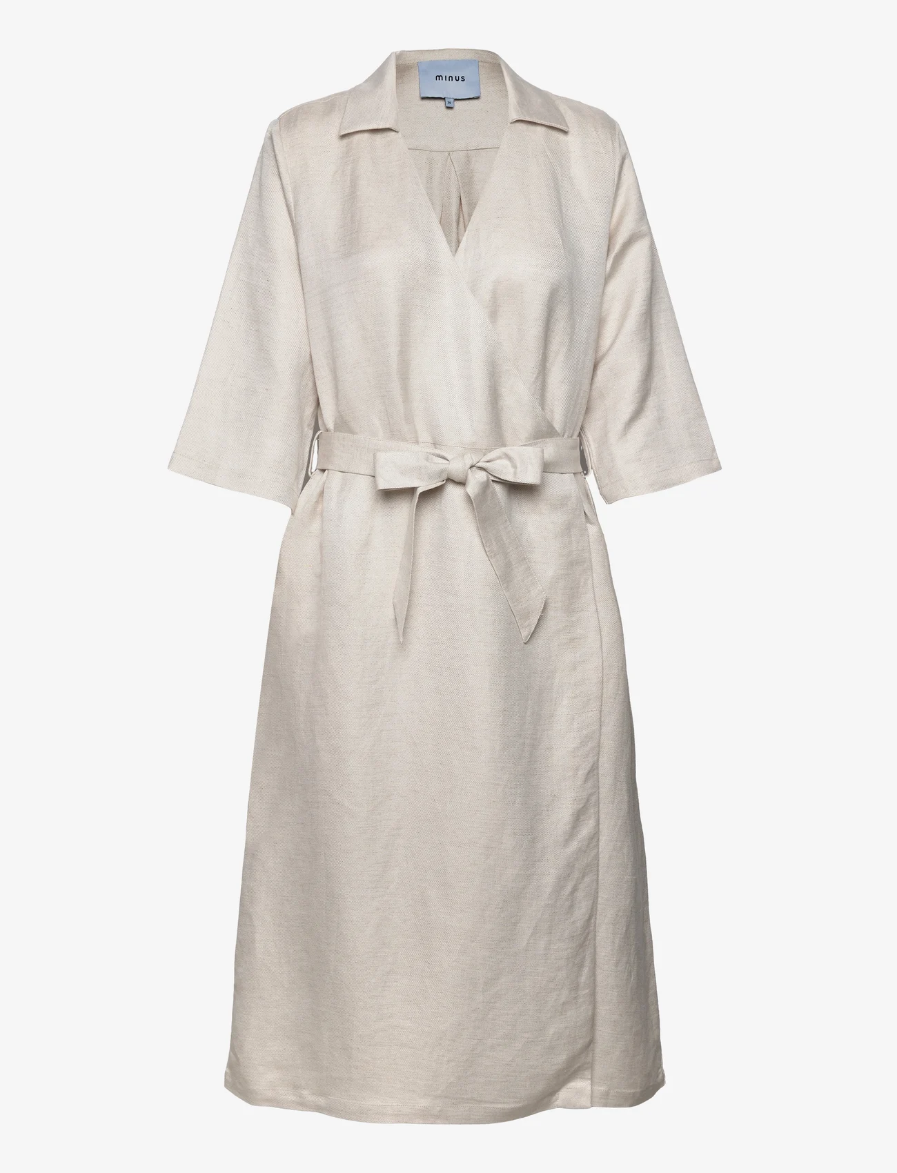 Minus - Florina Linen Midi Dress - omlottklänning - nomad sand melange - 0