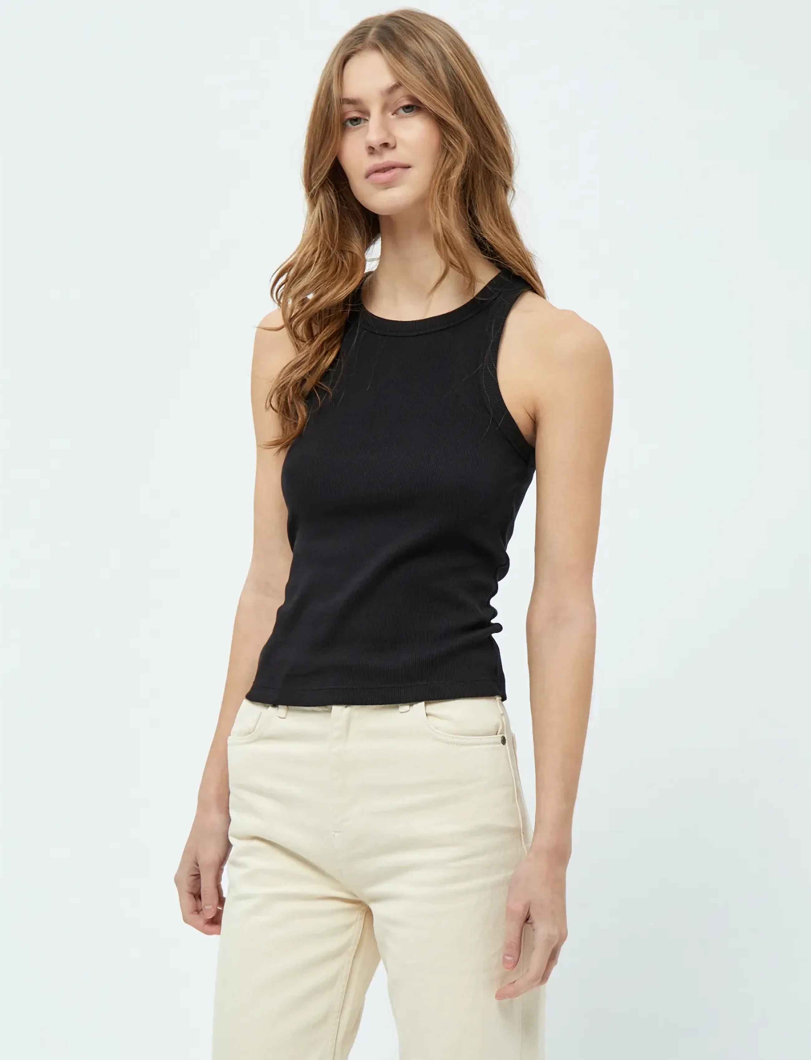 Minus Maluna Gots Rib Top, XL, Black, T-Shirts & Toppe > Uden Ærmer, Dame