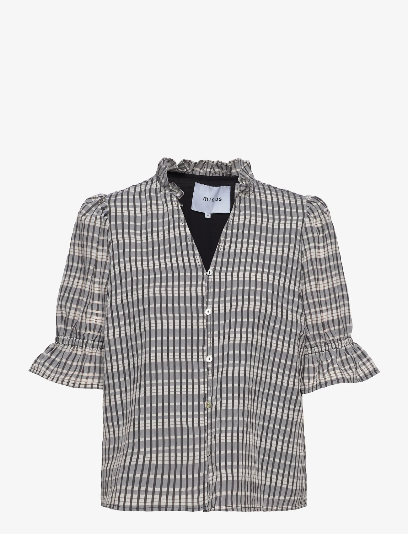Minus - Vendia Bluse - short-sleeved blouses - black checked - 0