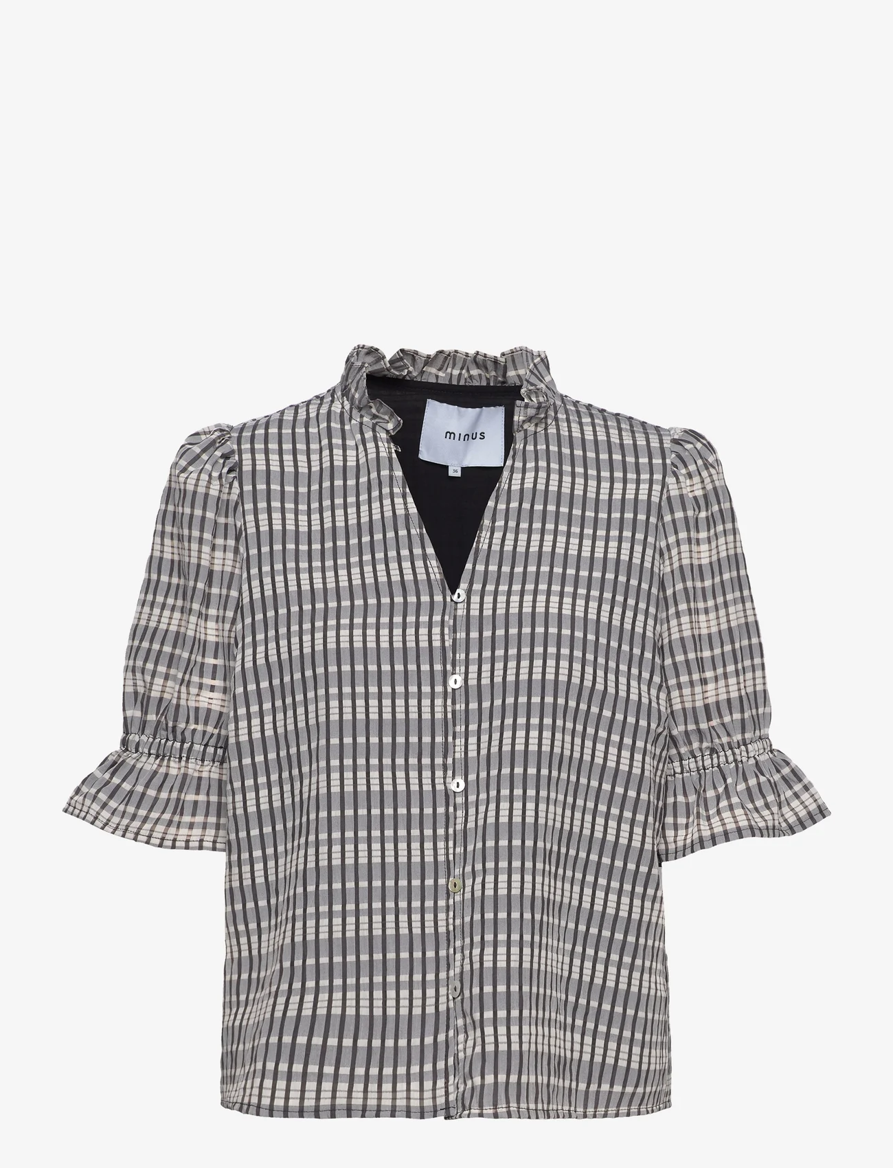 Minus - Vendia Bluse - kortærmede bluser - black checked - 0